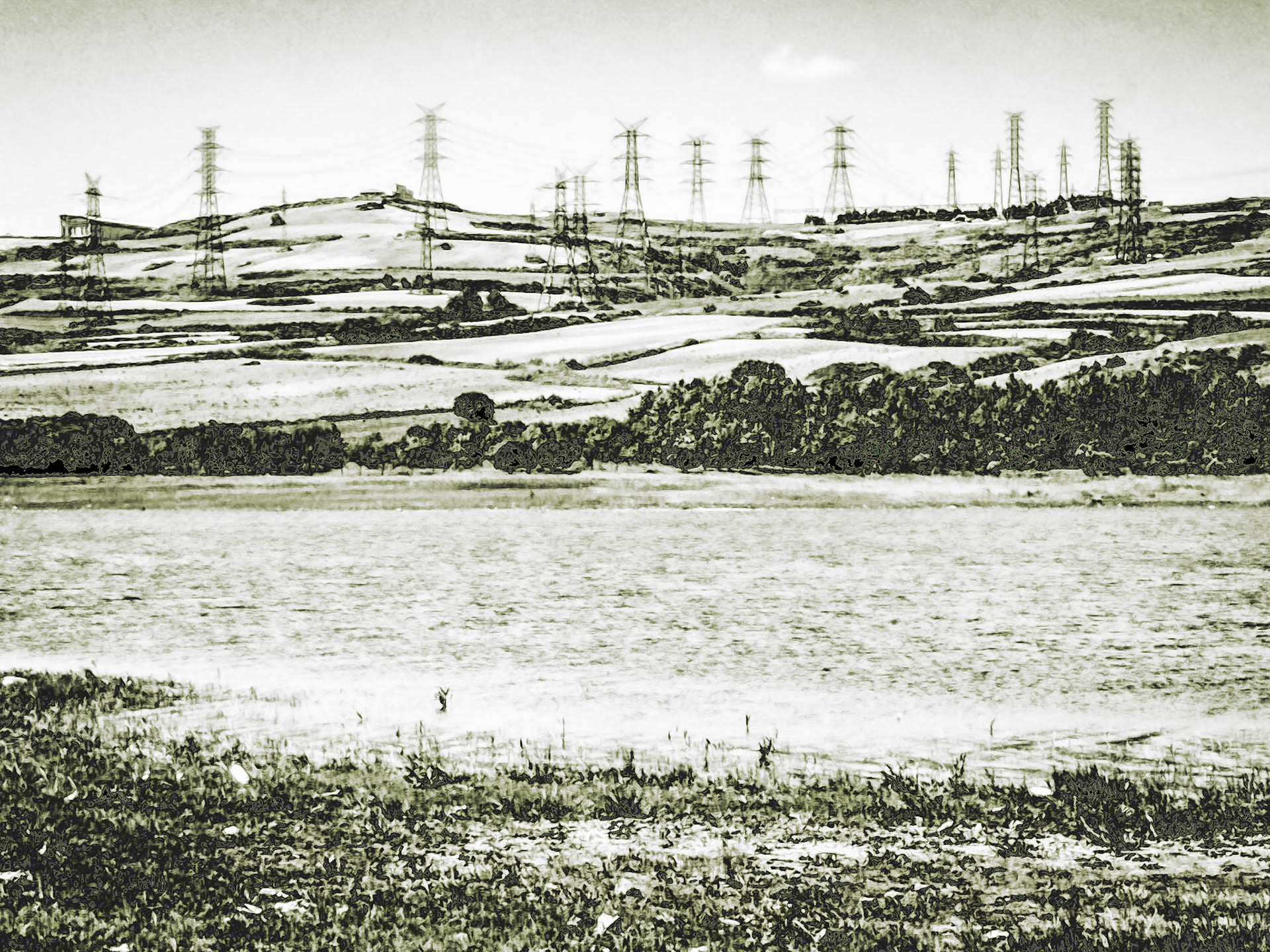 heading SW from Sazlıbosna: pylon view