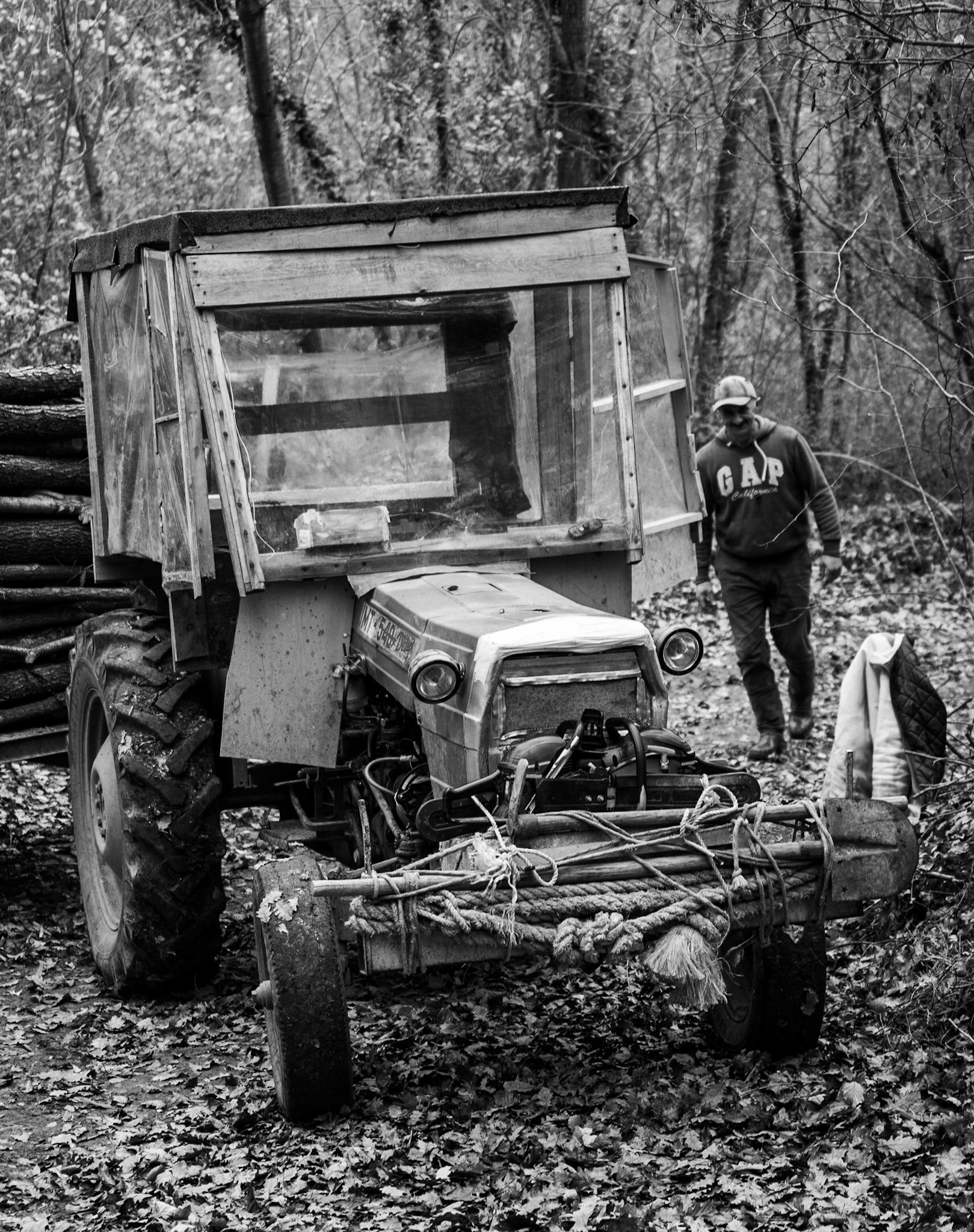 Kaynarca forest: Heath Robinson tractor and driver