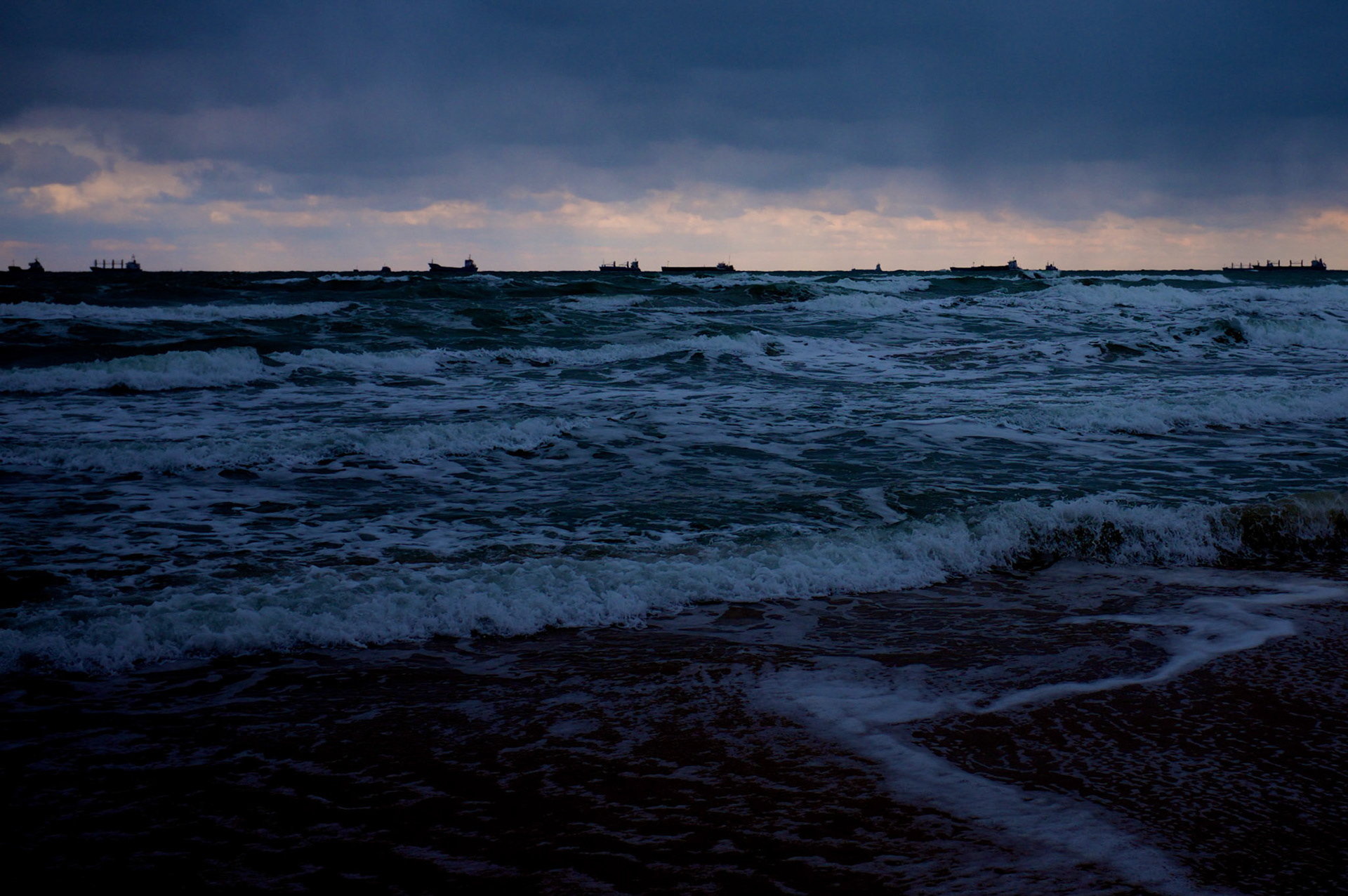 ships waiting to enter the Bosphorus on the Black Sea between Kısırkaya and Kilyos