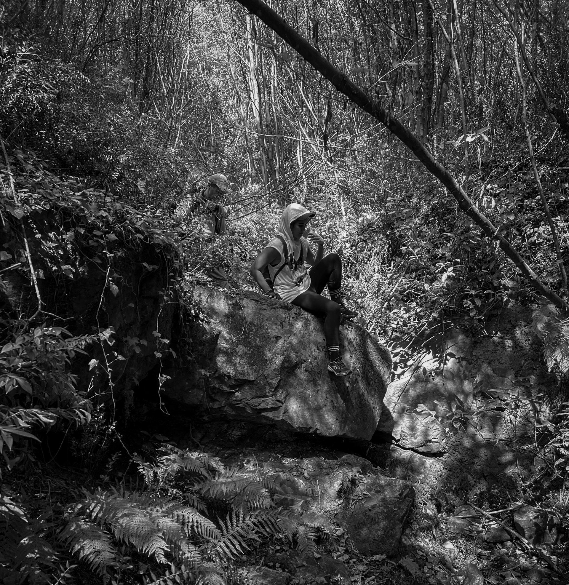 Kılıçlı southeastern streambed: pensive hiker on a rock