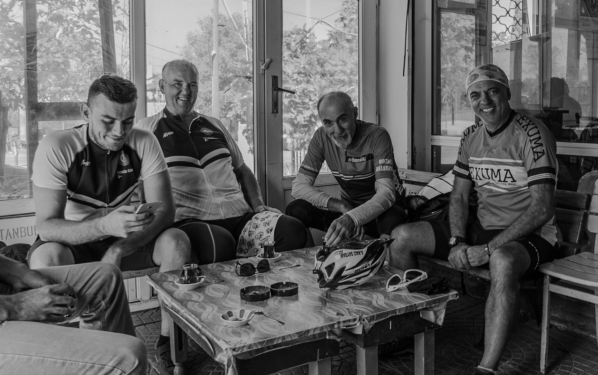 Germe: members of a Çatalça cycling club having tea with us in the tea-house