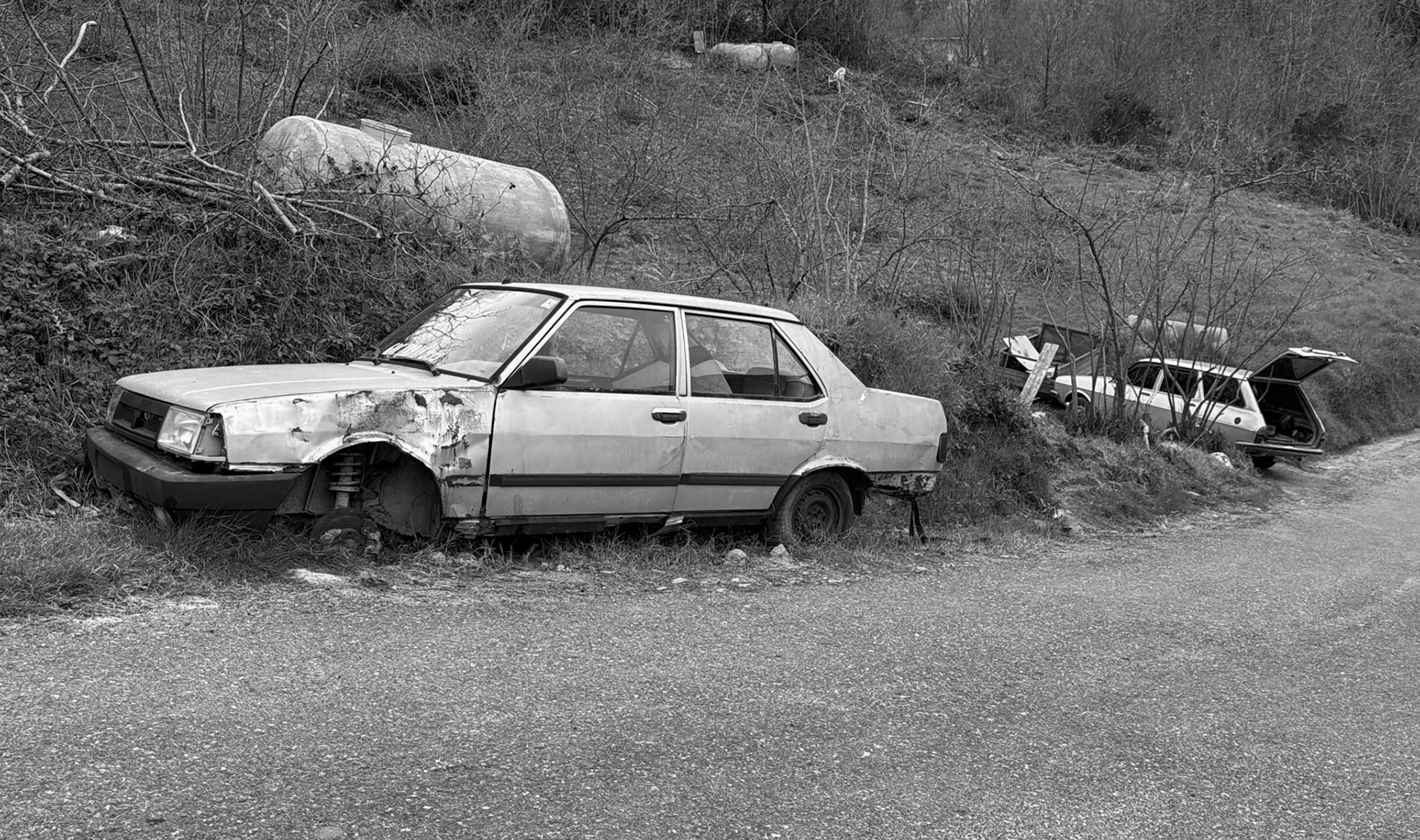 between Cenapler wood and Acaristan wall: abandoned car