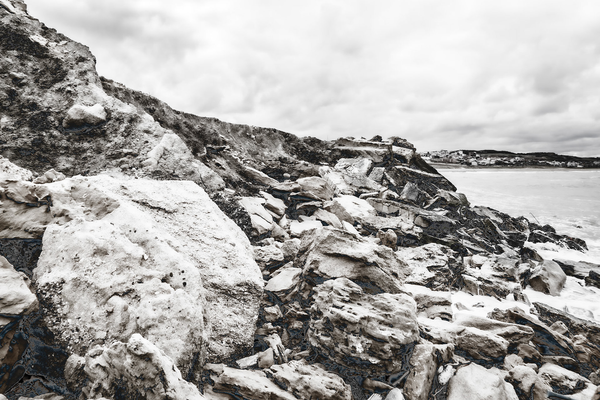 Yeniköy active mining area: dumpings and sea with Karaburun behind