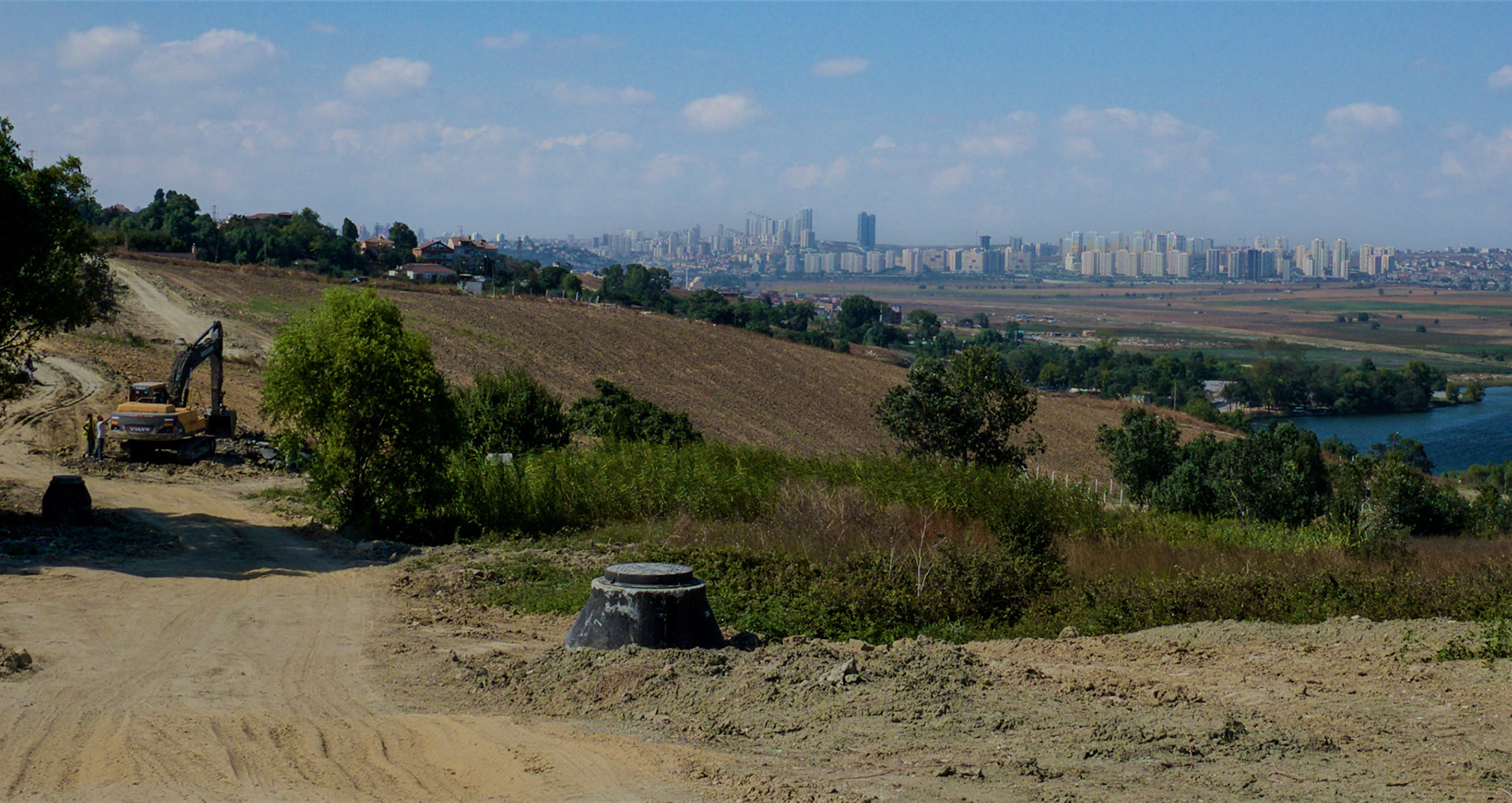sewer-pipe laying and road-building heading towards Istanbul University's agricultural faculty with Başakşehir in the background