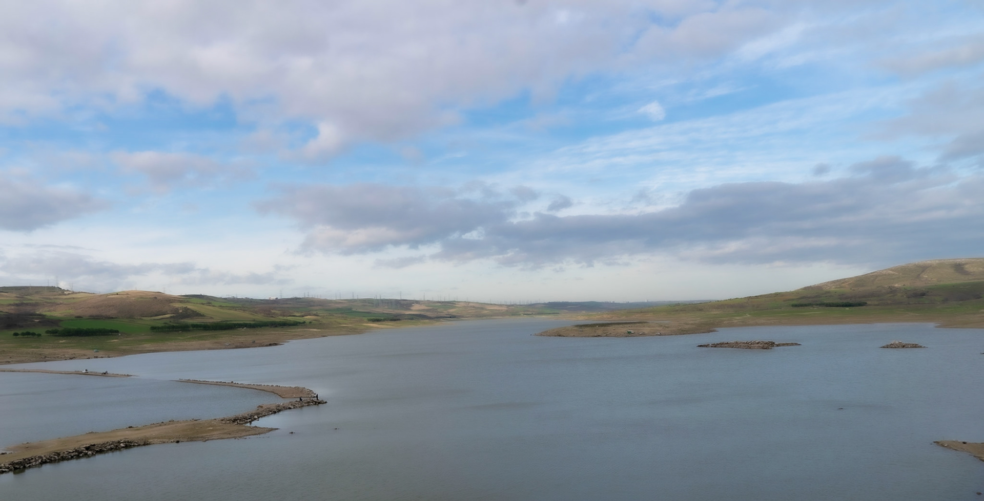 Sazlıdere modern dam: view of the reservoir and its low water-level