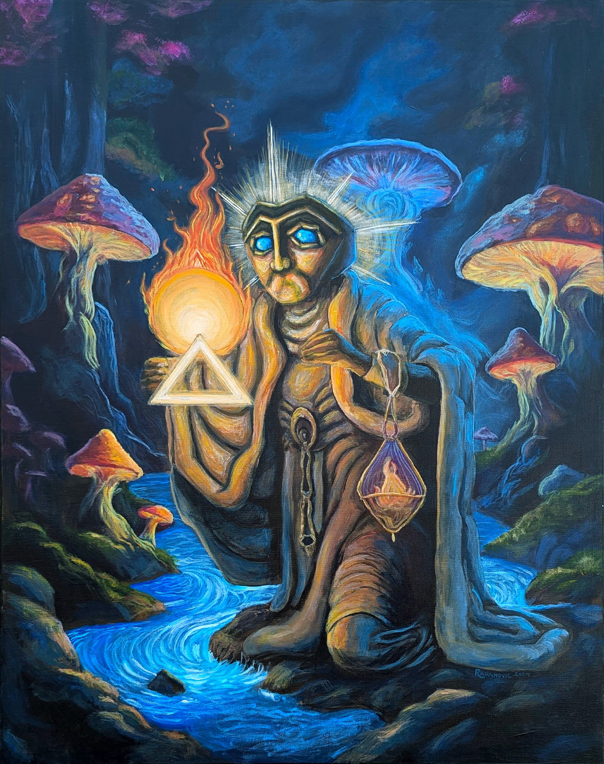 "Elemental Guardian 3: Flames of the Ethereal Watcher," 2024. Acrylic on canvas.