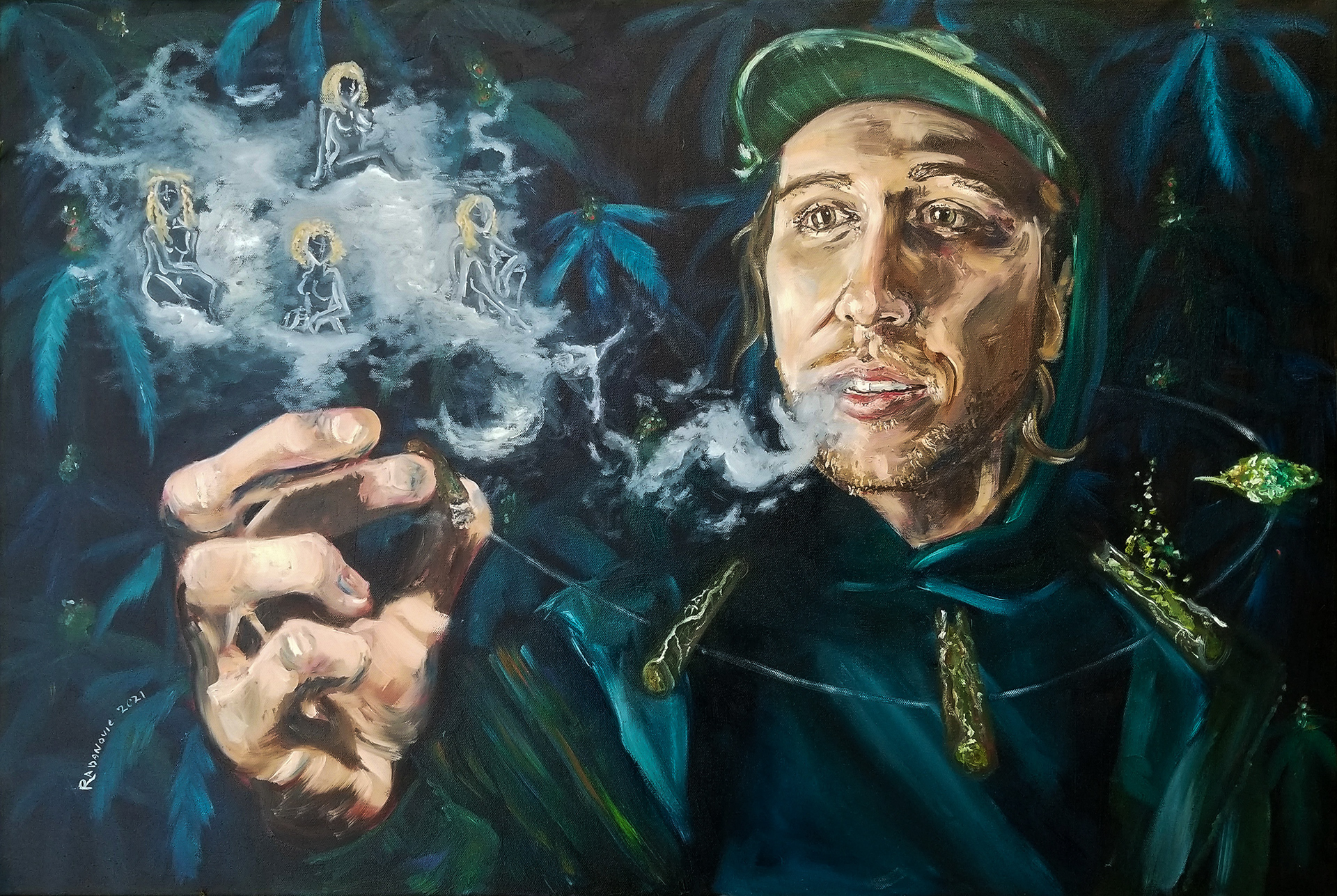 "Blunts & Blondes," 2021. Oil on canvas.