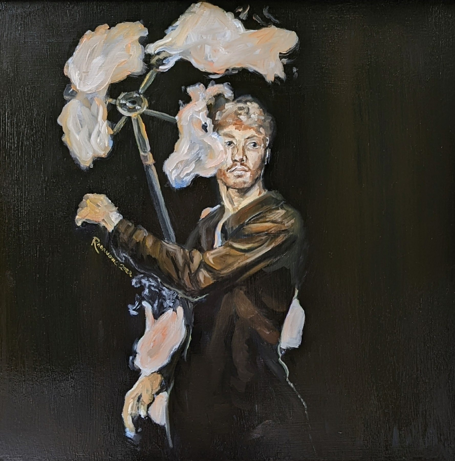 "Nate," 2022. Oil on recycled material.