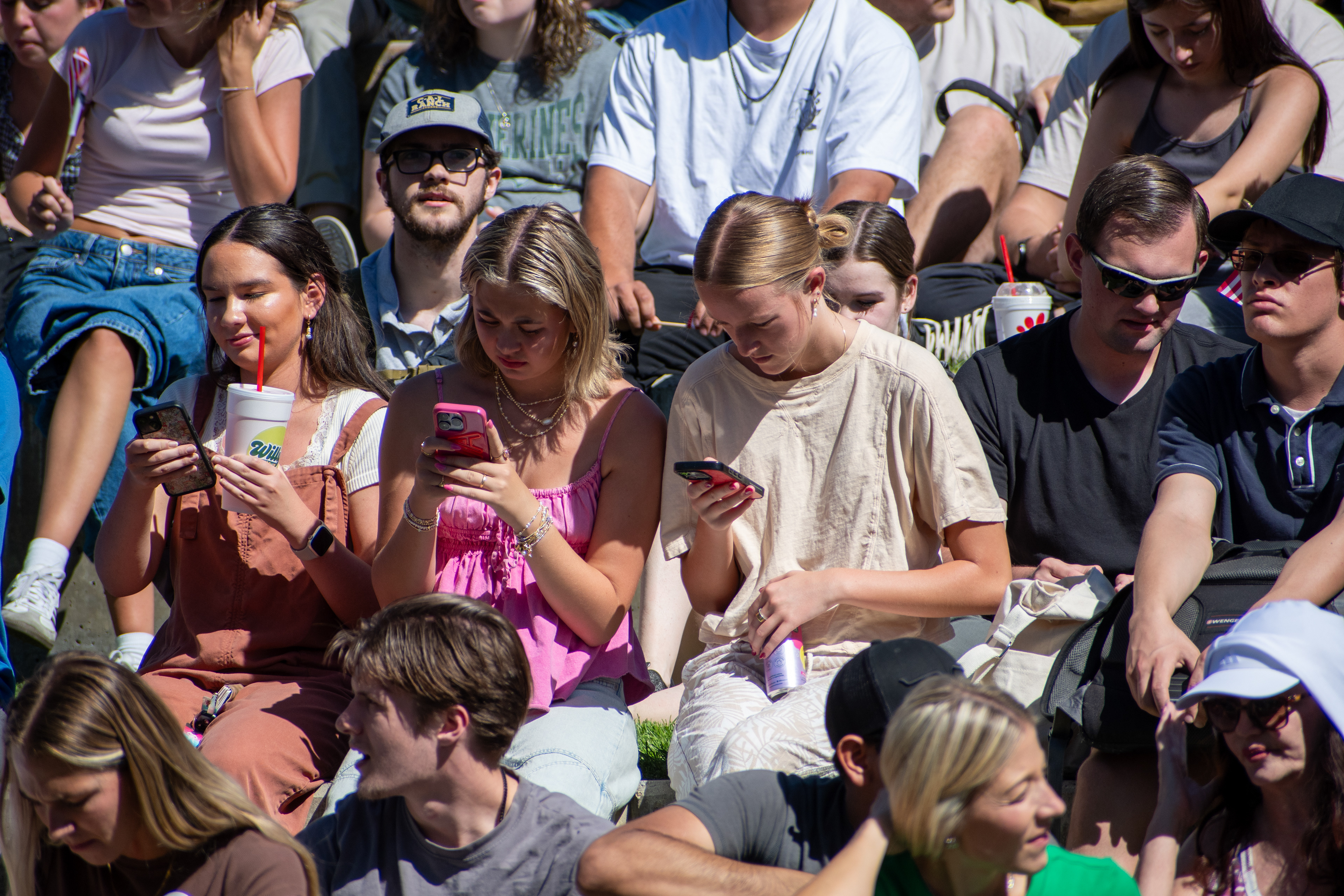 OREM, UTAH – SEPTEMBER 10, 2025: Attendees gather in close formation at Utah Valley University for the opening stop of the American Comeback Tour. The image captures a moment of shared anticipation and civic presence, reflecting the energy, emotion, and communal engagement that defined the event’s intended spirit. © Charles-McClintock Wilson / ZUMA Press
