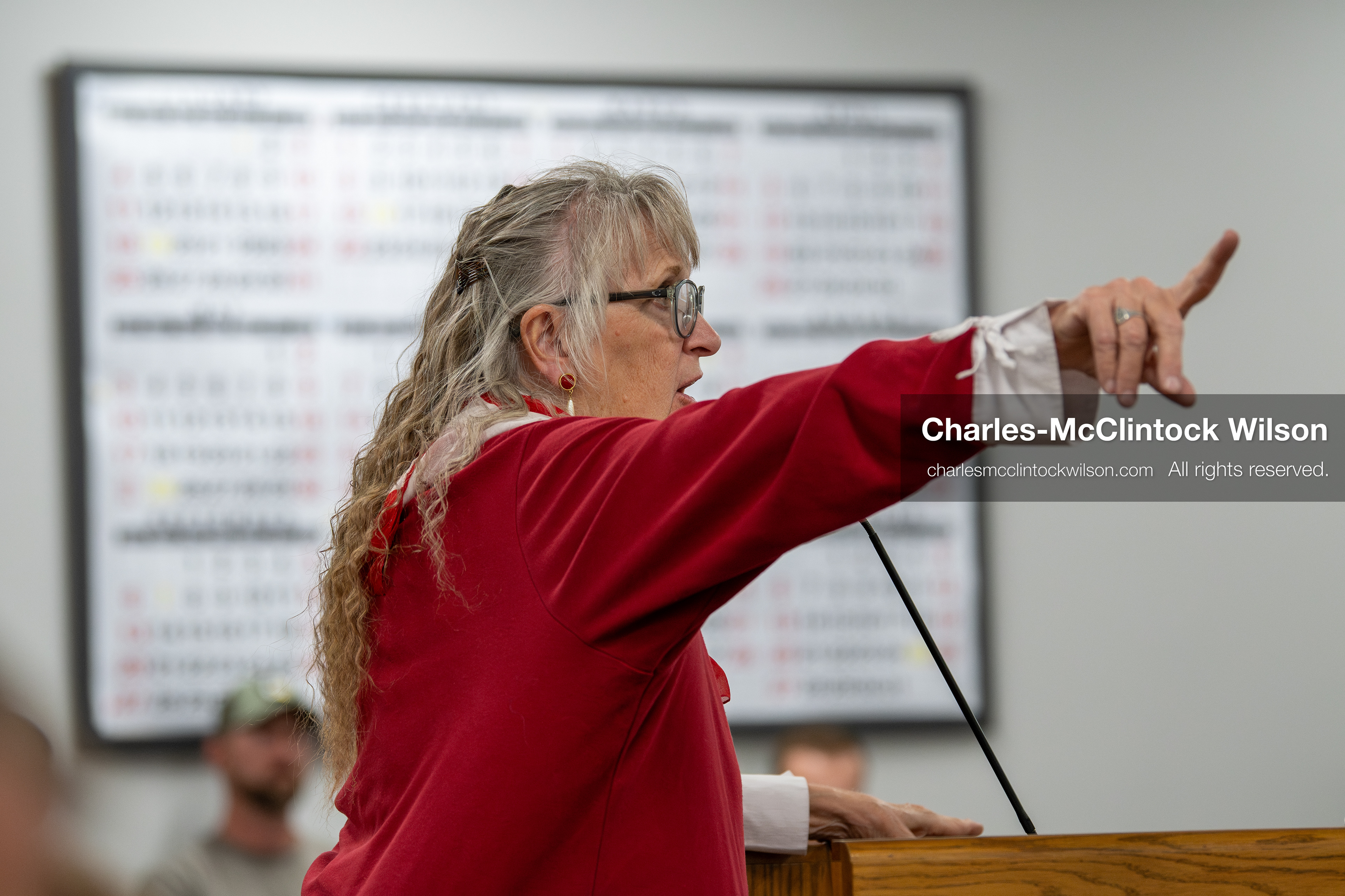 May 13, 2026, Brigham City, Utah, USA: Political candidate JULIE QUINLAN, who is running for election to the Utah State Senate to represent District 1, addresses commissioners inside the Box Elder County Justice Center in Brigham City, Utah, during a public meeting over the proposed data‑center project backed by businessman Kevin O’Leary, which has drawn public concern over water use, power demand, and transparency. (Credit Image: © Charles‑McClintock Wilson/ZUMA Press Wire)