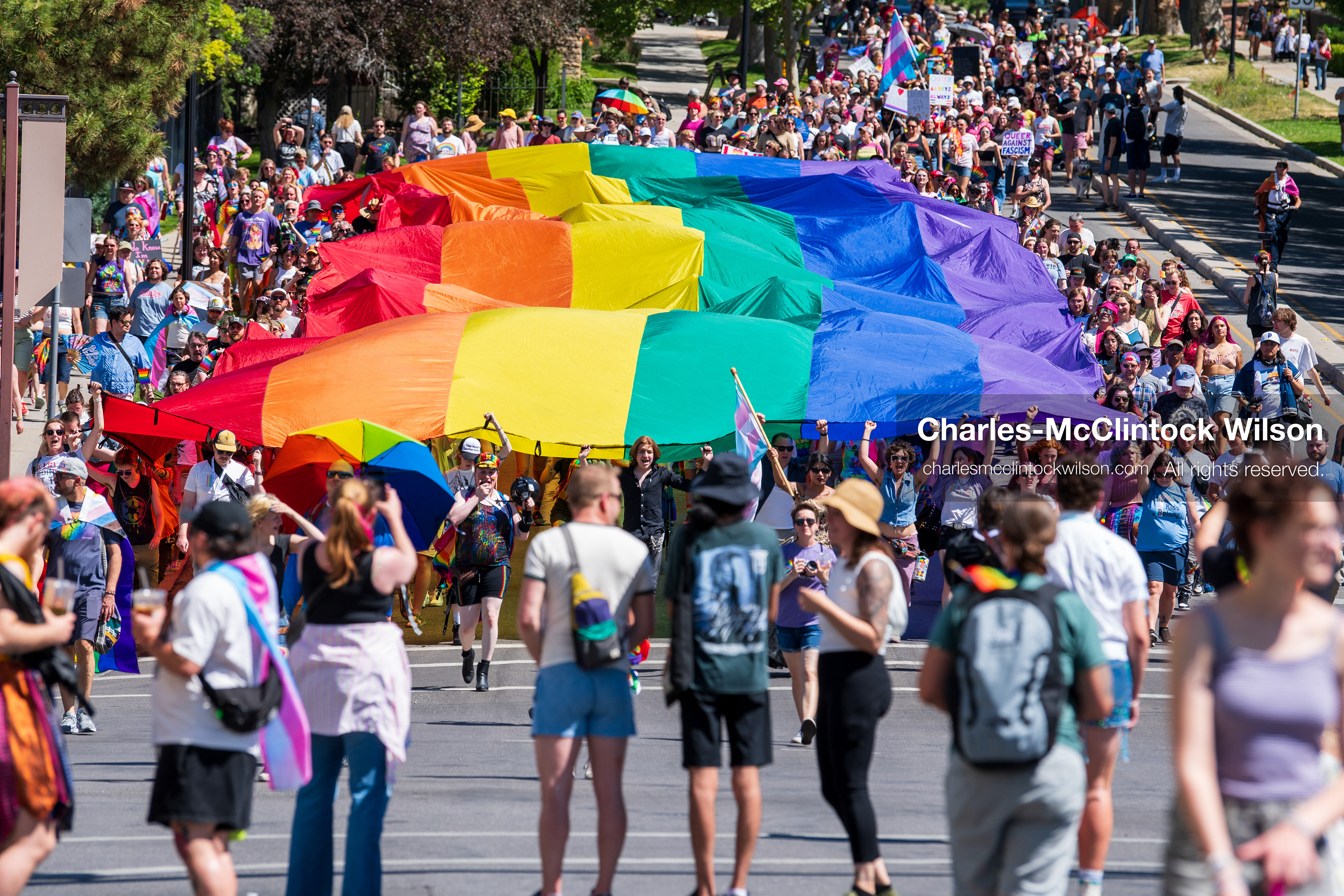 June 6, 2026, Salt Lake City, Utah, USA: Participants carry a large rainbow flag down the street during the Utah Pride Rally and March. (Credit Image: © Charles-McClintock Wilson/ZUMA Press Wire)
