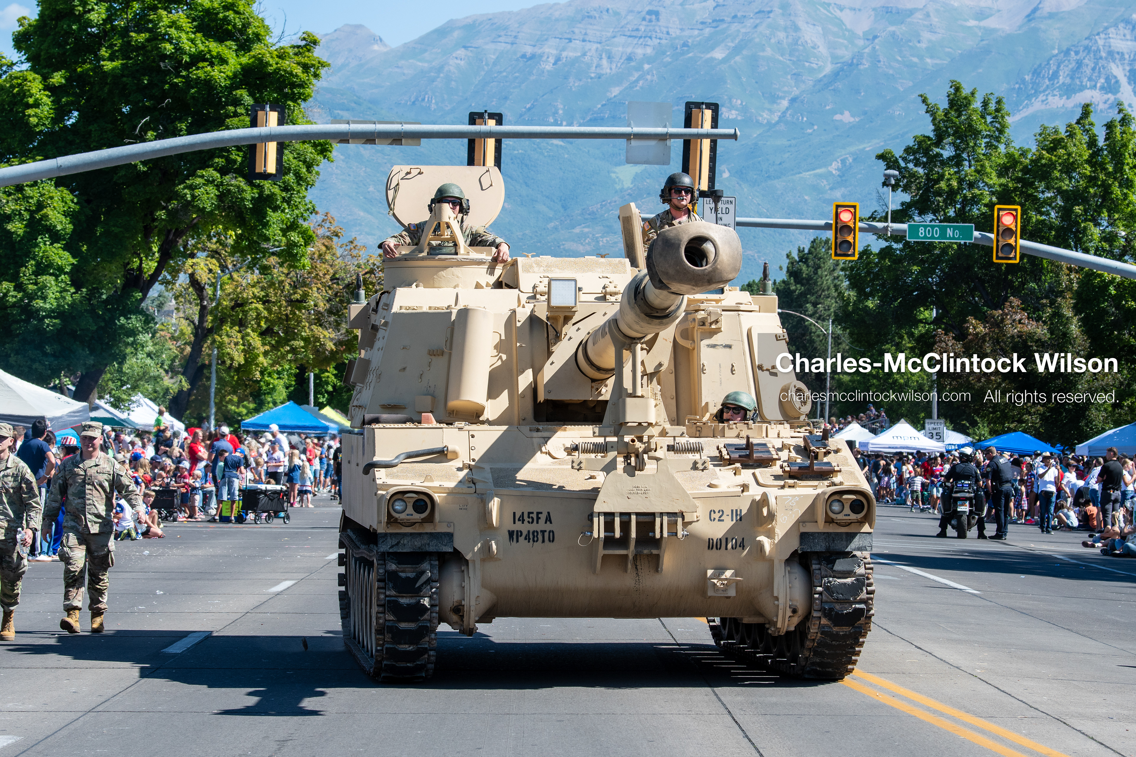 July 4, 2026, Provo, Utah, USA: A military self-propelled howitzer tank drives down the route as part of a military parade display during America's Freedom Festival Grand Parade in Provo, Utah, Saturday, July 4, 2026. The annual Independence Day event features expanded programming to honor the 250th anniversary of United States independence. (Credit Image: © Charles-McClintock Wilson/ZUMA Press Wire)