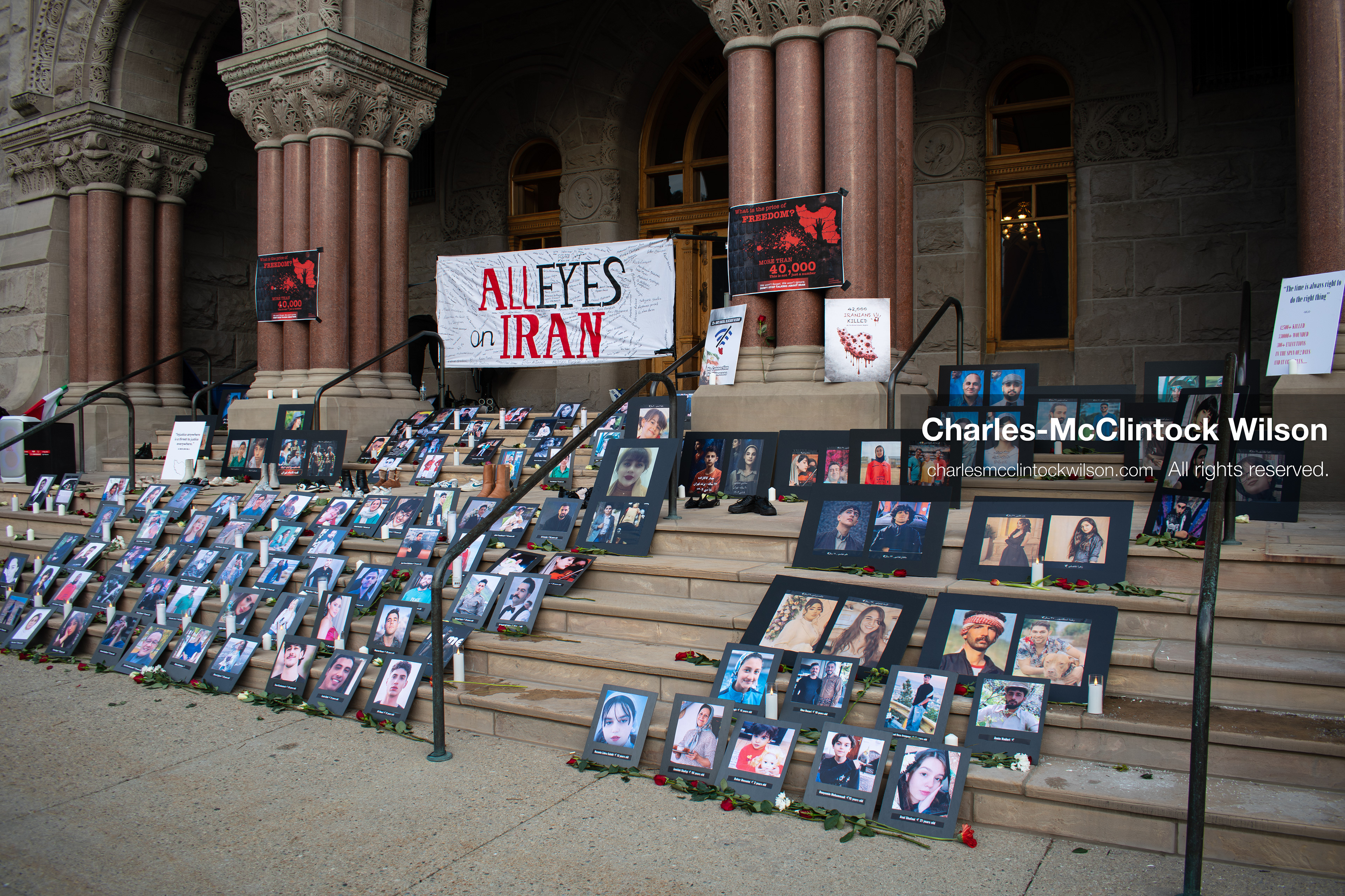 January 30, 2026, Salt Lake City, Utah, USA: Portraits, candles, and flowers are arranged on the steps of the Salt Lake City and County Building during a vigil honoring victims of the Iranian government. (Credit Image: © Charles McClintock Wilson/ZUMA Press Wire)
