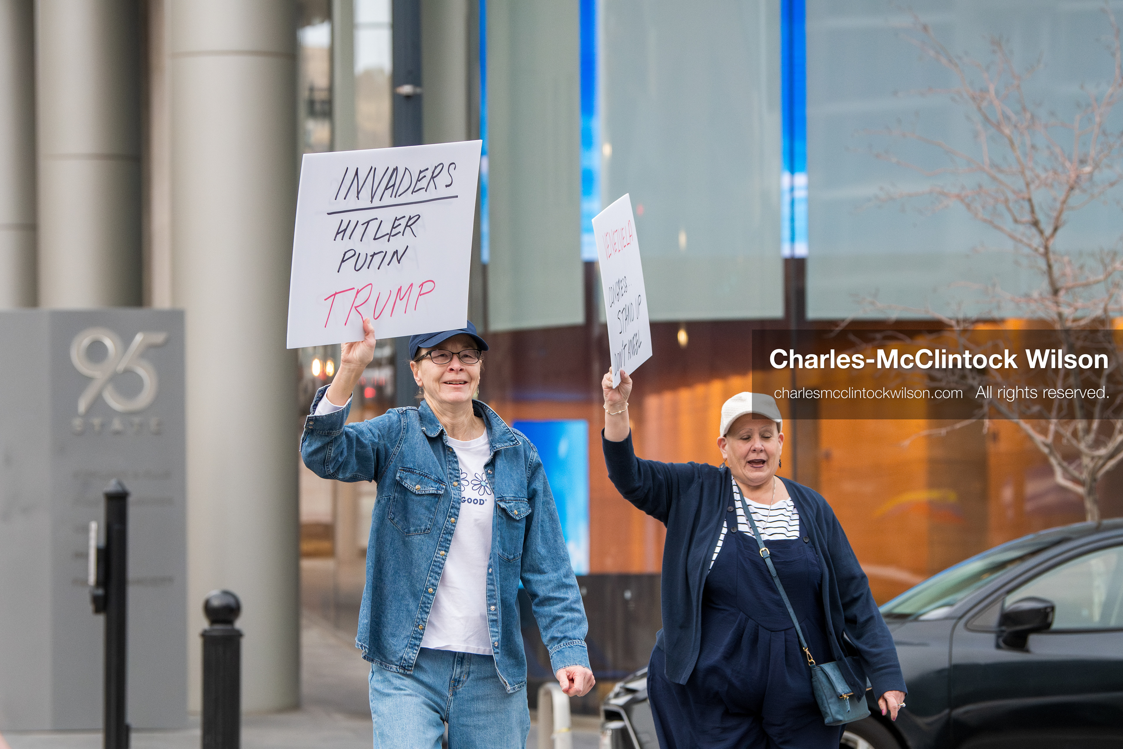 January 3, 2026, Salt Lake City, Utah, USA: Protesters hold signs during an emergency demonstration against US action in Venezuela outside the Wallace Federal Building in Salt Lake City, Utah. The event was part of a nationwide mobilization responding to recent military developments. (Credit Image: (c) Charles‑McClintock Wilson/ZUMA Press Wire)