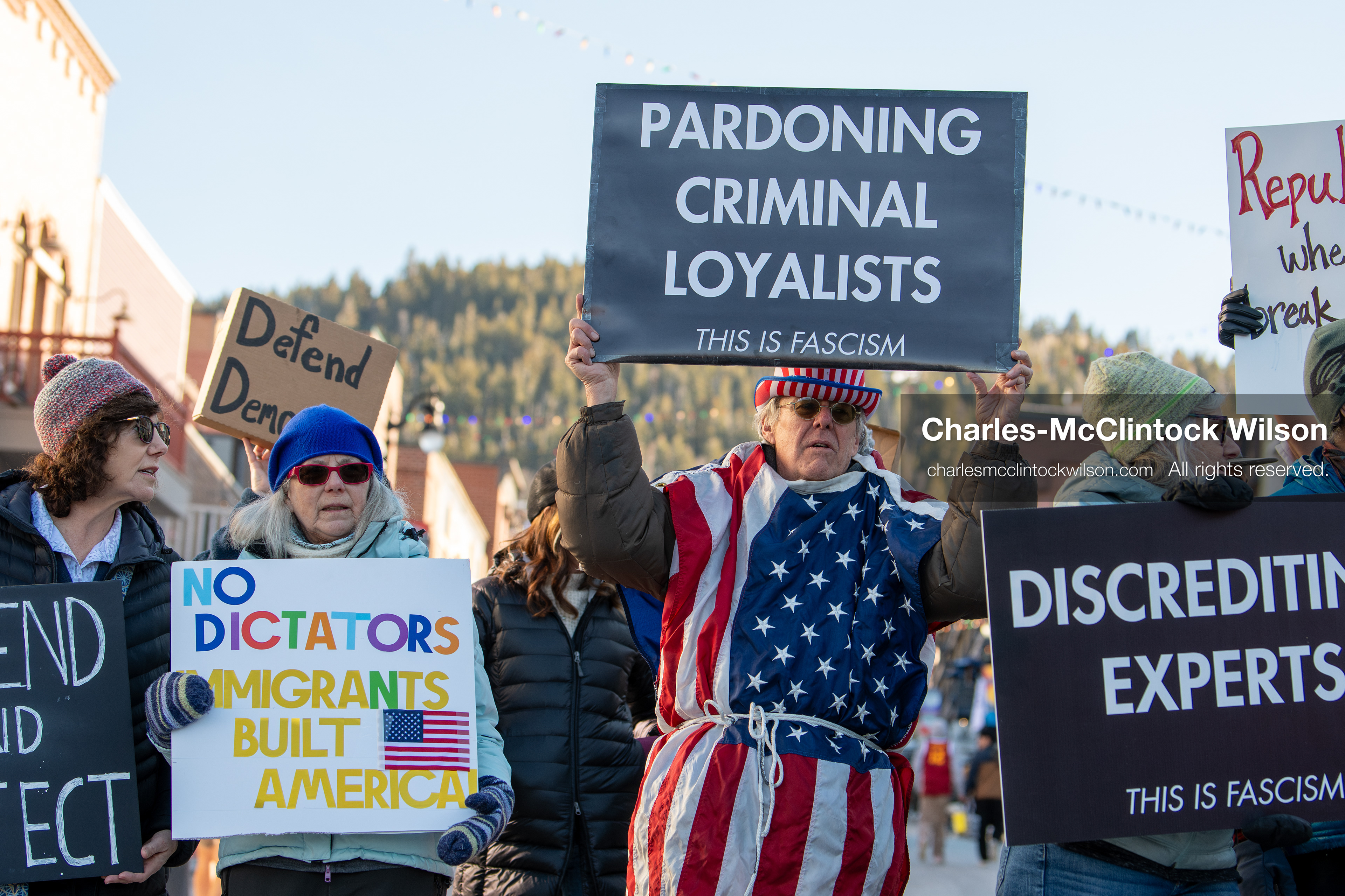 January 26, 2026, Park City, Utah, USA: Demonstrators gather on Main Street holding signs and American flags during a protest opposing U.S. Immigration and Customs Enforcement (I.C.E.) ICE agents at the Sundance Film Festival in Park City, Utah, on Monday, Jan. 26, 2026. The event was held in response to the fatal shooting of Alex Pretti by a U.S. Border Patrol officer in Minneapolis. (Credit Image: © Charles McClintock Wilson/ZUMA Press Wire)