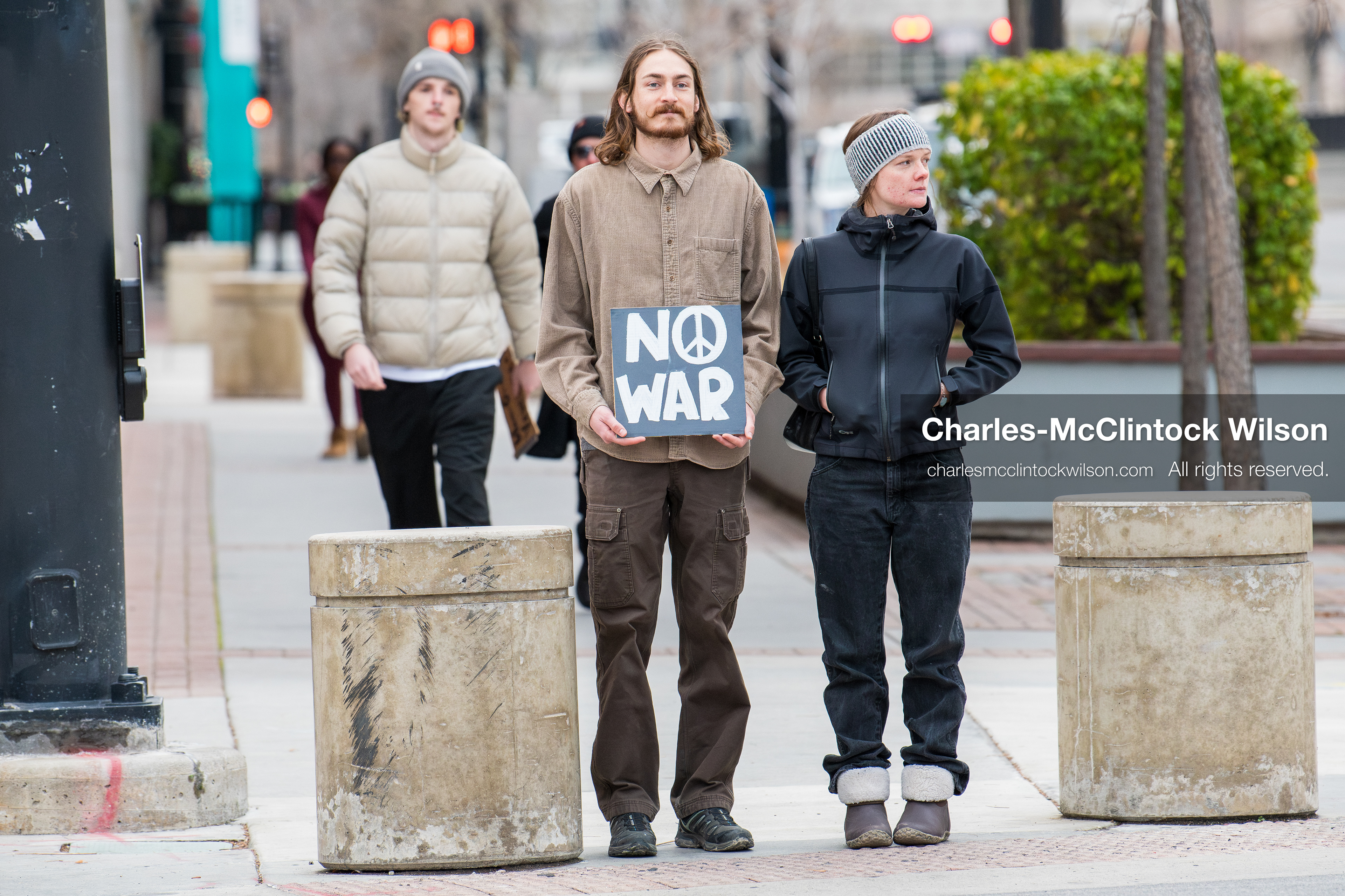 January 3, 2026, Salt Lake City, Utah, USA: A protester holds a sign during a demonstration against US action in Venezuela outside the Wallace Federal Building in Salt Lake City, Utah. The protest was part of a nationwide mobilization responding to recent military developments. (Credit Image: (c) Charles‑McClintock Wilson/ZUMA Press Wire)