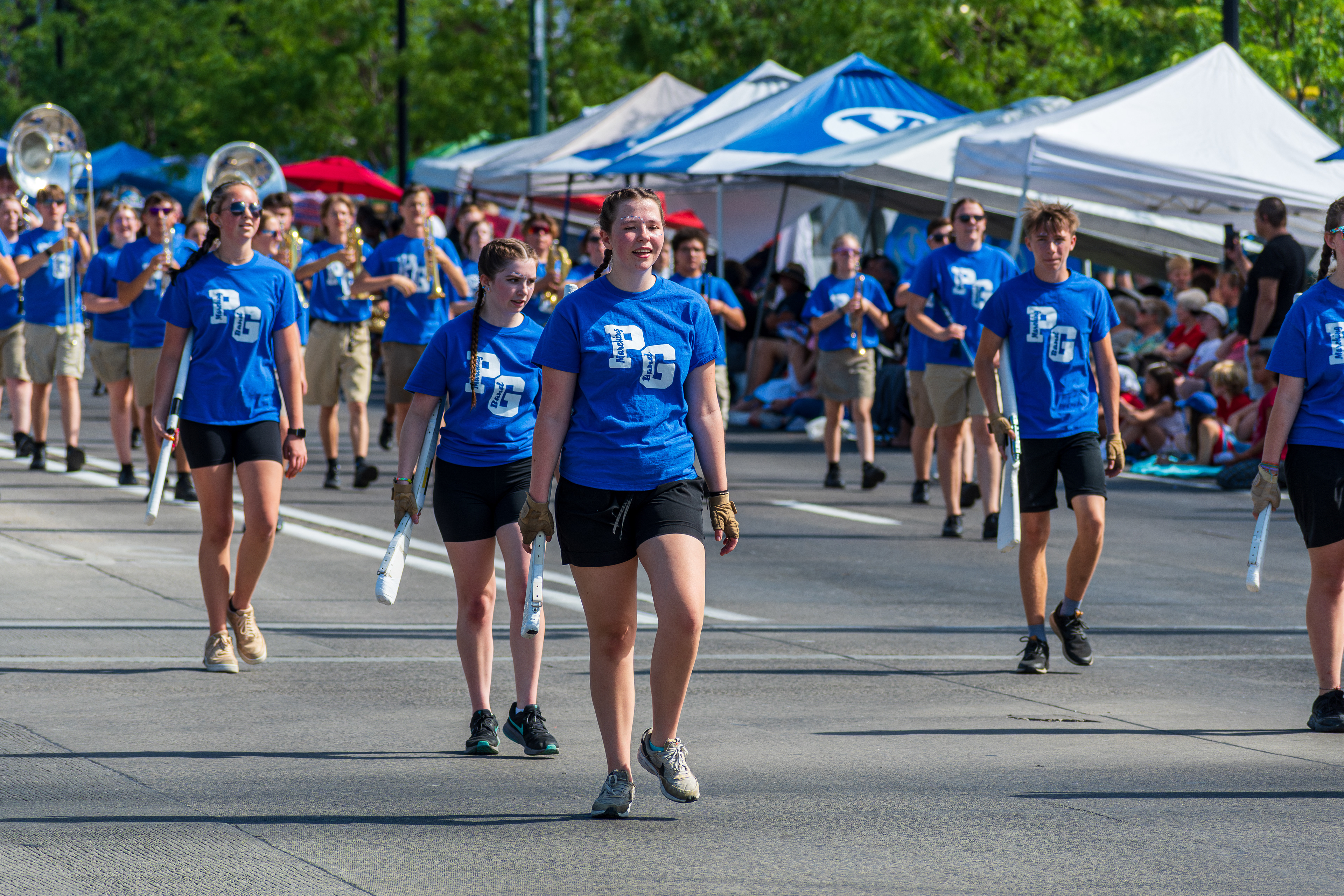 Provo, Utah – July 4, 2025: A marching band performs along Center Street during the Freedom Festival Grand Parade, part of the city’s annual Independence Day celebration.