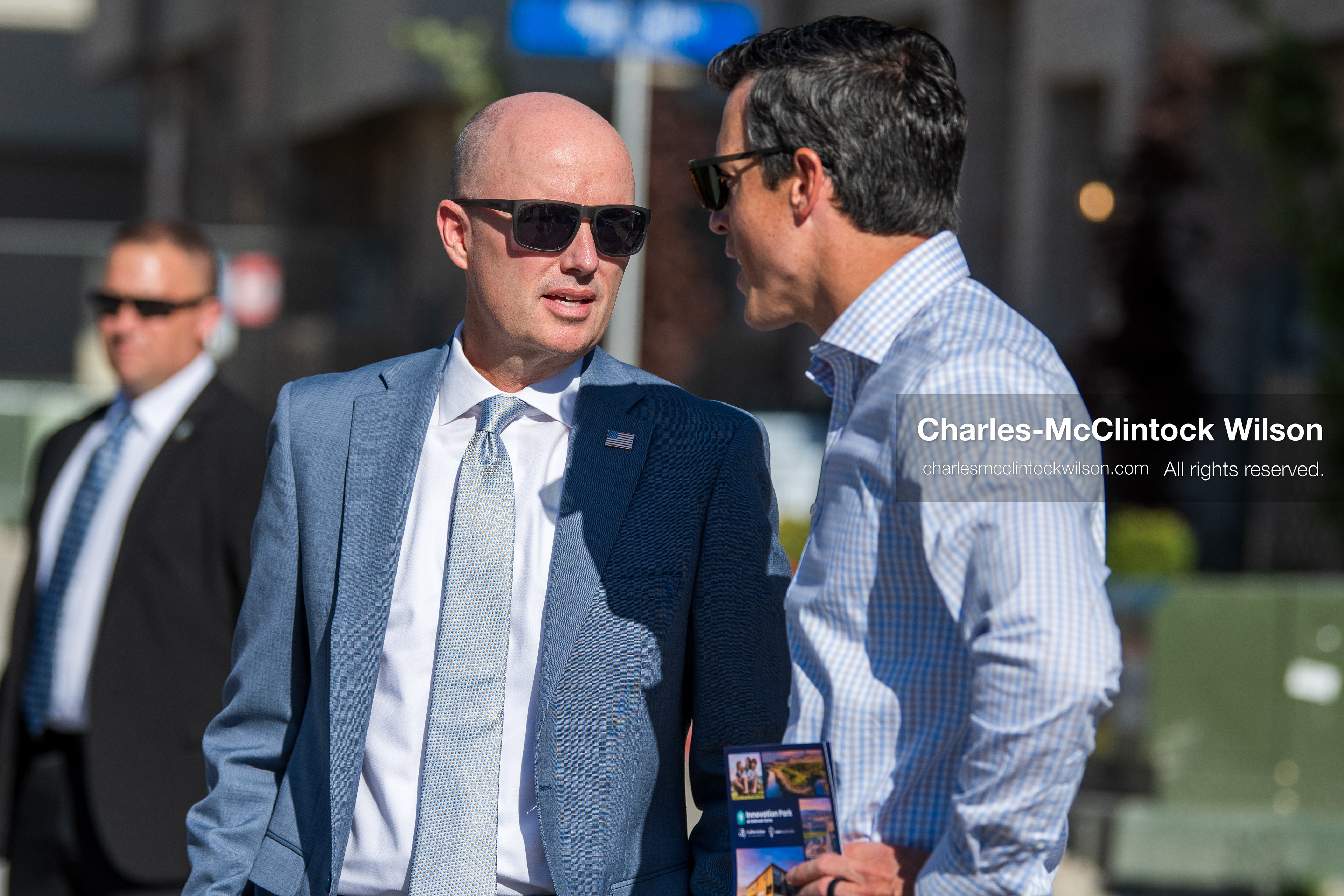 May 28, 2026, Lehi, Utah, USA: Utah Governor SPENCER COX speaks with an attendee before the opening ceremony for Innovation Park at Holbrook Farms and the Lehi Rippy Literacy Center on May 28, 2026, in Lehi, Utah. (Credit Image: © Charles‑McClintock Wilson/ZUMA Press Wire)