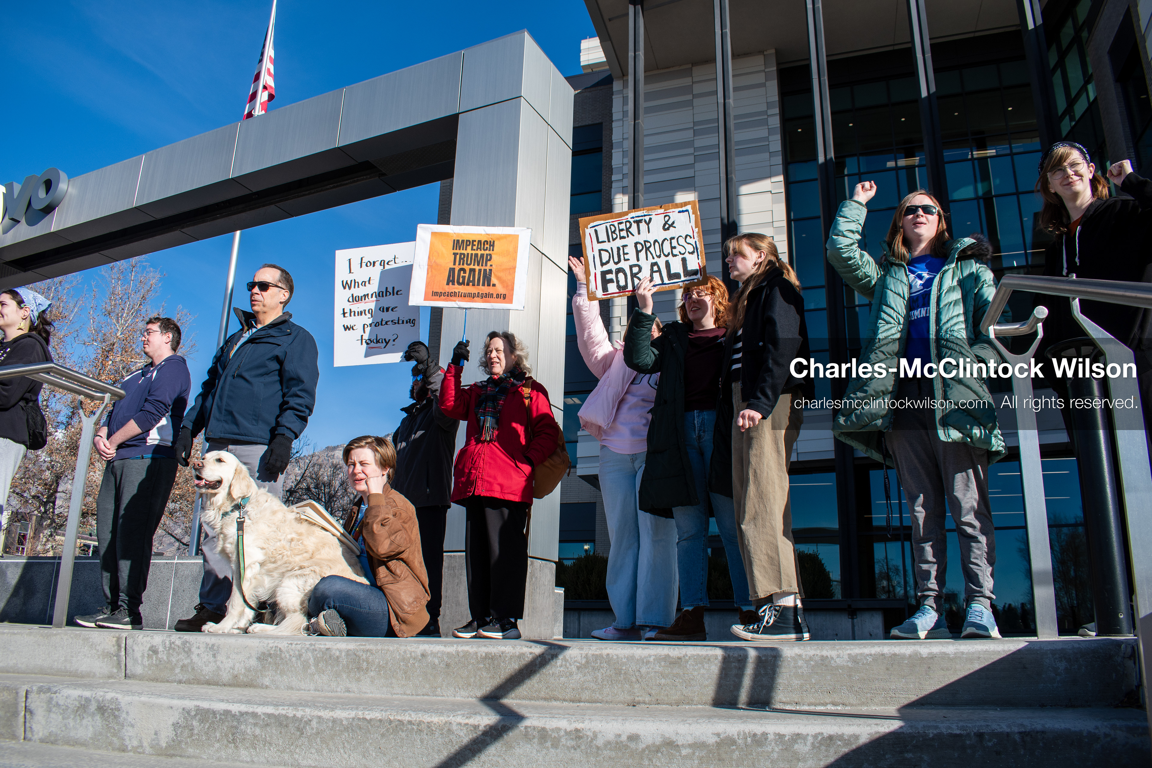 January 20, 2026, Provo, Utah, USA: Protesters gather outside Provo City Hall during the Free America Walkout protest in Provo, Utah, on January 20, 2026. Demonstrators held signs calling for justice, immigration reform, and an end to detention practices. (Credit Image: © Charles-McClintock Wilson/ZUMA Press Wire)