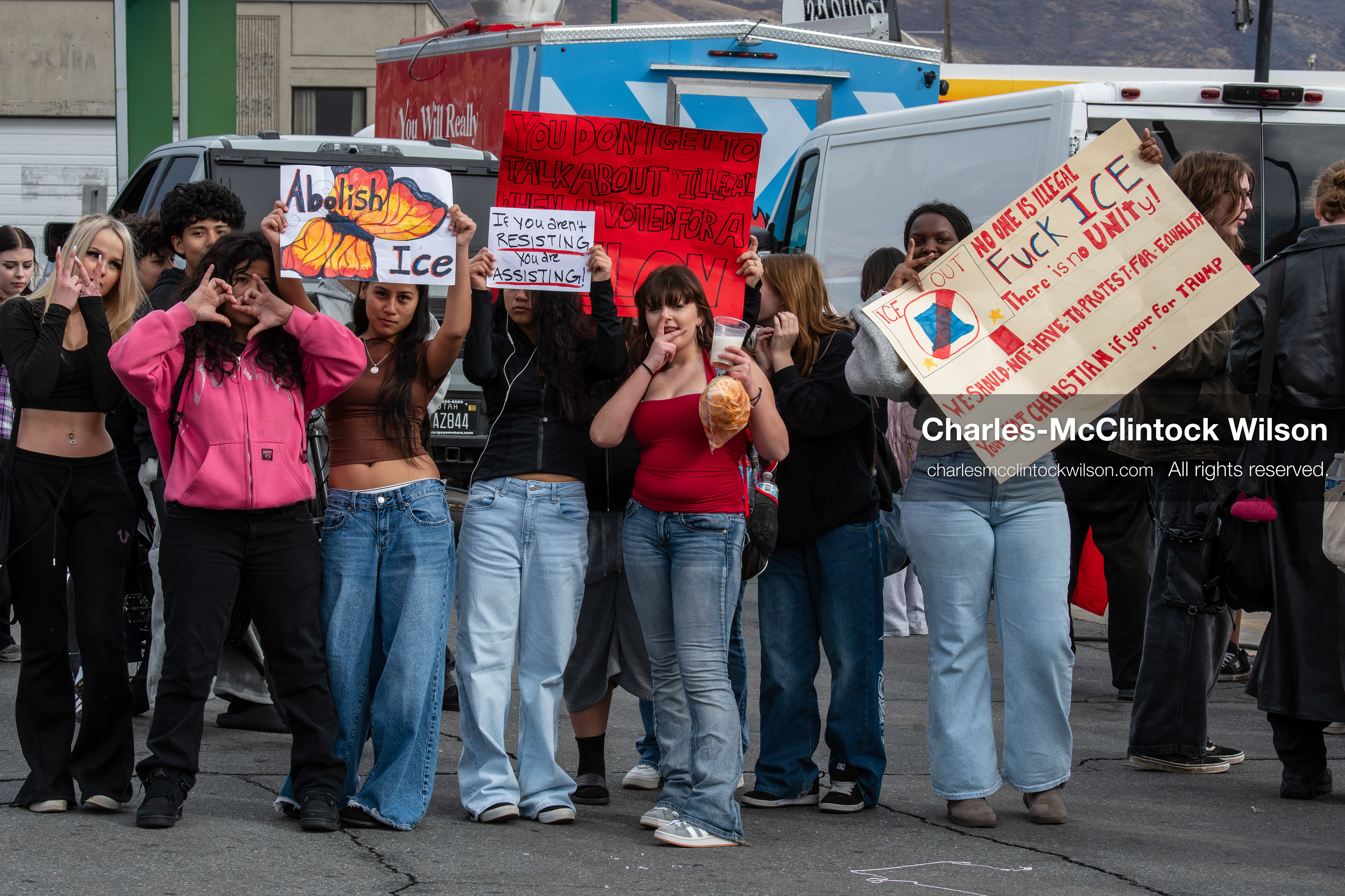February 11, 2026, Orem, Utah, USA: Students gather in a parking lot during a student‑led protest involving participants from multiple Orem schools. (Credit Image: © Charles‑McClintock Wilson/ZUMA Press Wire)