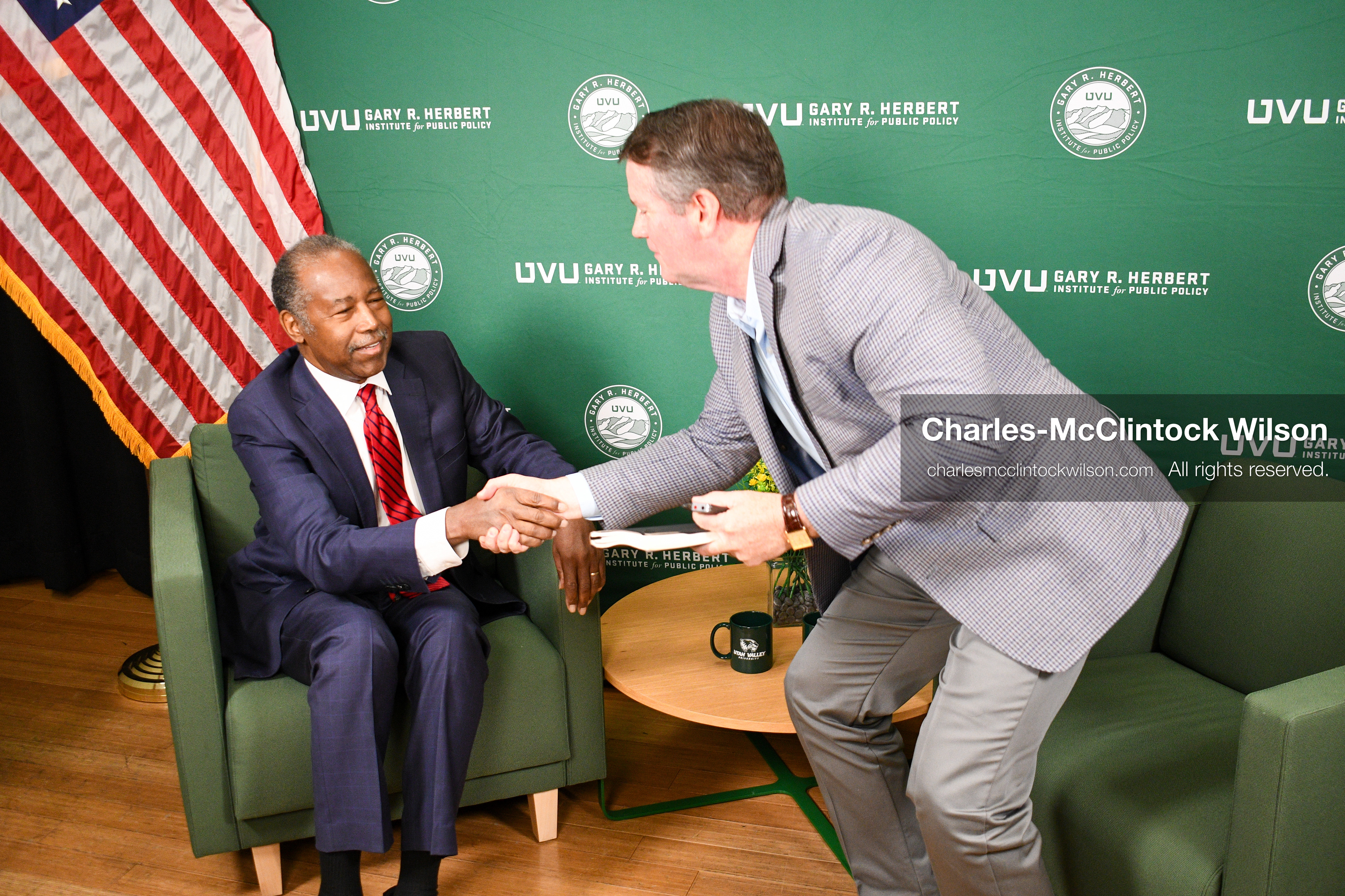 November 5, 2025, Orem, Utah, USA: Dr. Ben Carson, former U.S. Secretary of Housing and Urban Development and 2016 Republican presidential candidate, speaks with members of the press ahead of a public event hosted by the Gary R. Herbert Institute at Utah Valley University in Orem, Utah, on Nov. 5, 2025. (Credit Image: © Charles-McClintock Wilson/ZUMA Press Wire)