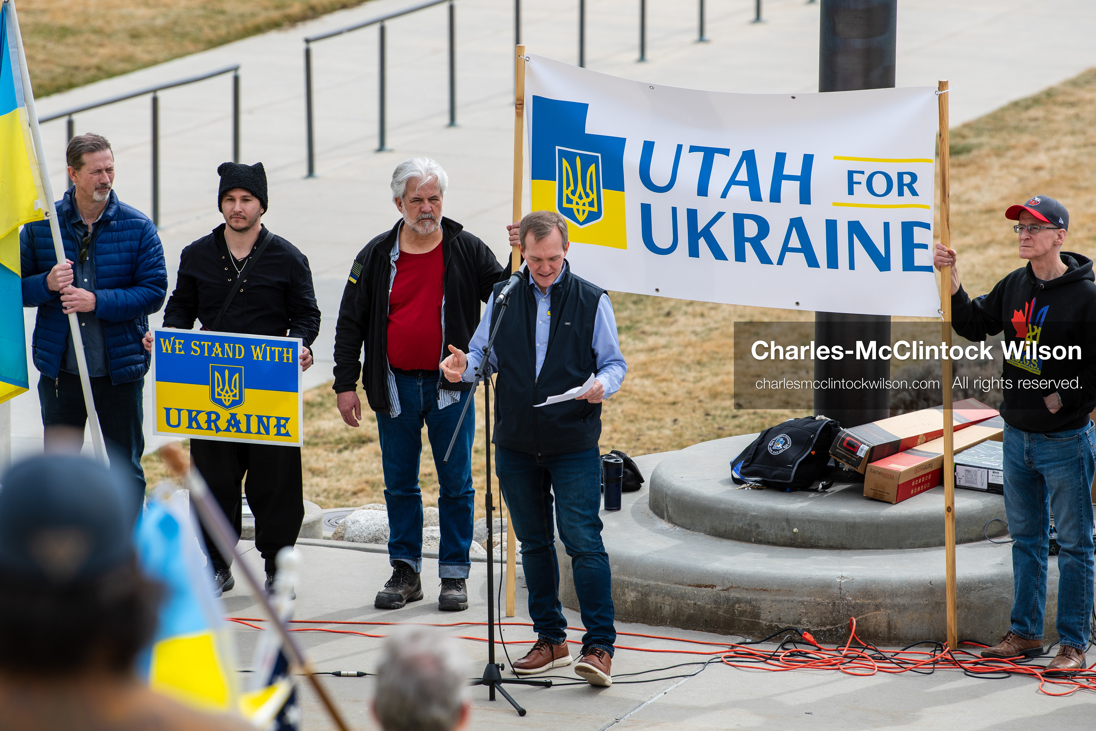  February 28, 2026, Salt Lake City, Utah, USA: Former U.S. Rep BEN MCADAMS, a Democrat from Utah and a 2026 congressional candidate, speaks during the Stand With Ukraine rally at the Utah State Capitol. The event marked the four year anniversary of the full scale Russian invasion of Ukraine and drew community members showing support for Ukrainians and local humanitarian efforts. (Credit Image: © Charles McClintock Wilson/ZUMA Press Wire)