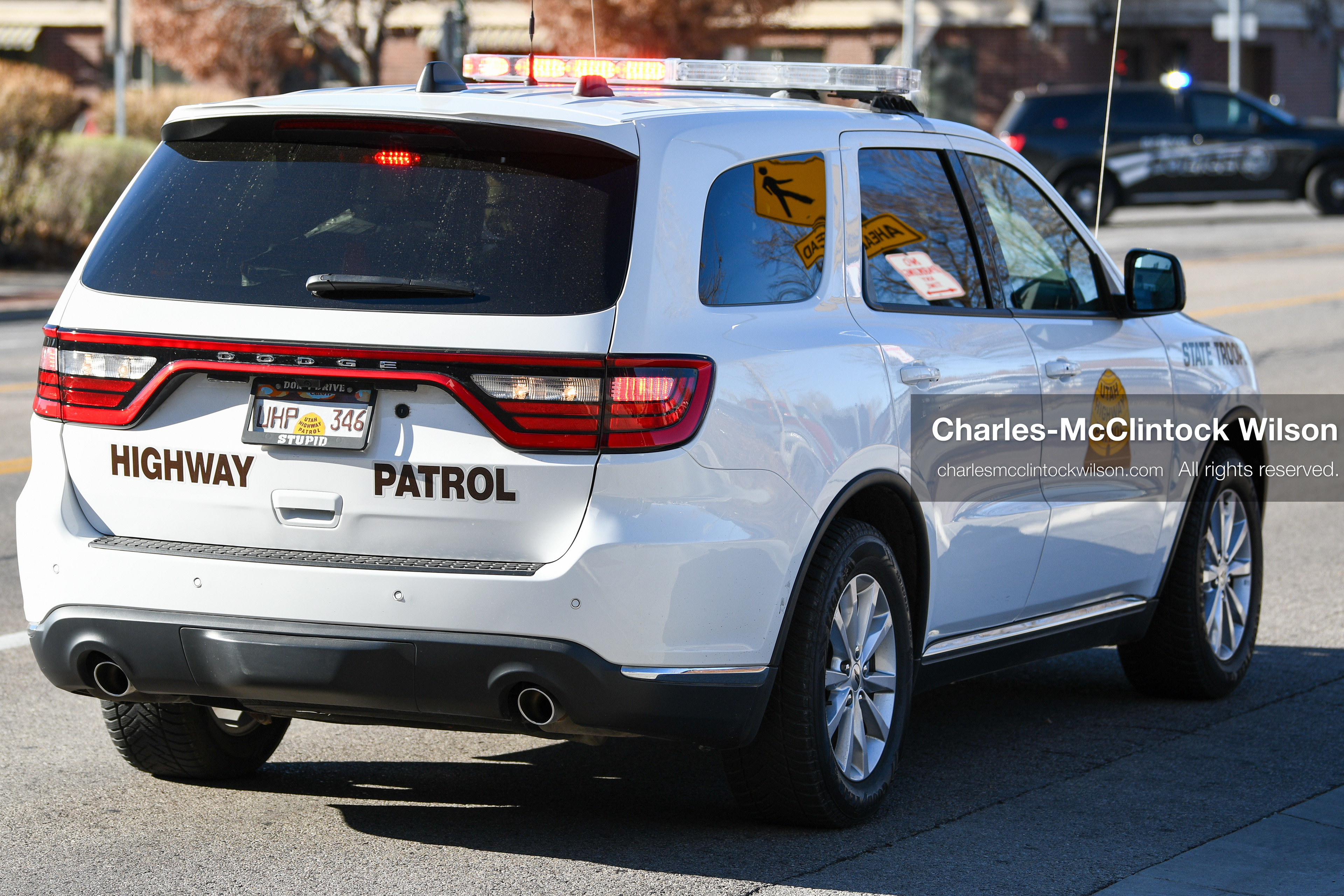 PROVO, UTAH, USA – DECEMBER 11, 2025: A Utah Highway Patrol vehicle is parked near the Fourth District Court in Provo during the first in‑person court appearance of Tyler Robinson in the Charlie Kirk murder case. (Credit Image: © Charles‑McClintock Wilson/ZUMA Press Wire)