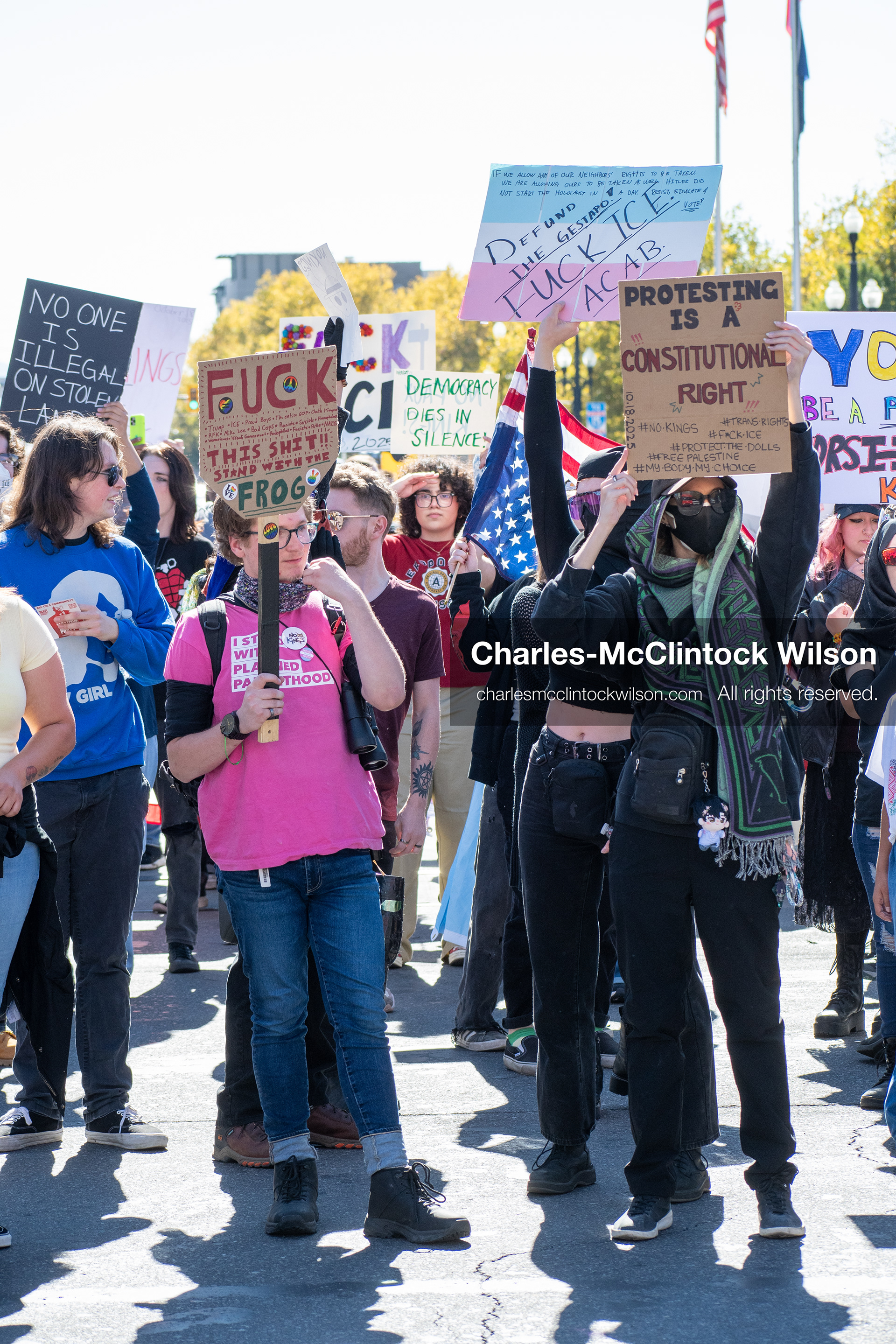October 18, 2025, Salt Lake City, Utah, USA: Demonstrators march along South State Street during a "No Kings" protest in Salt Lake City, Utah. The protest was part of a nationwide mobilization.