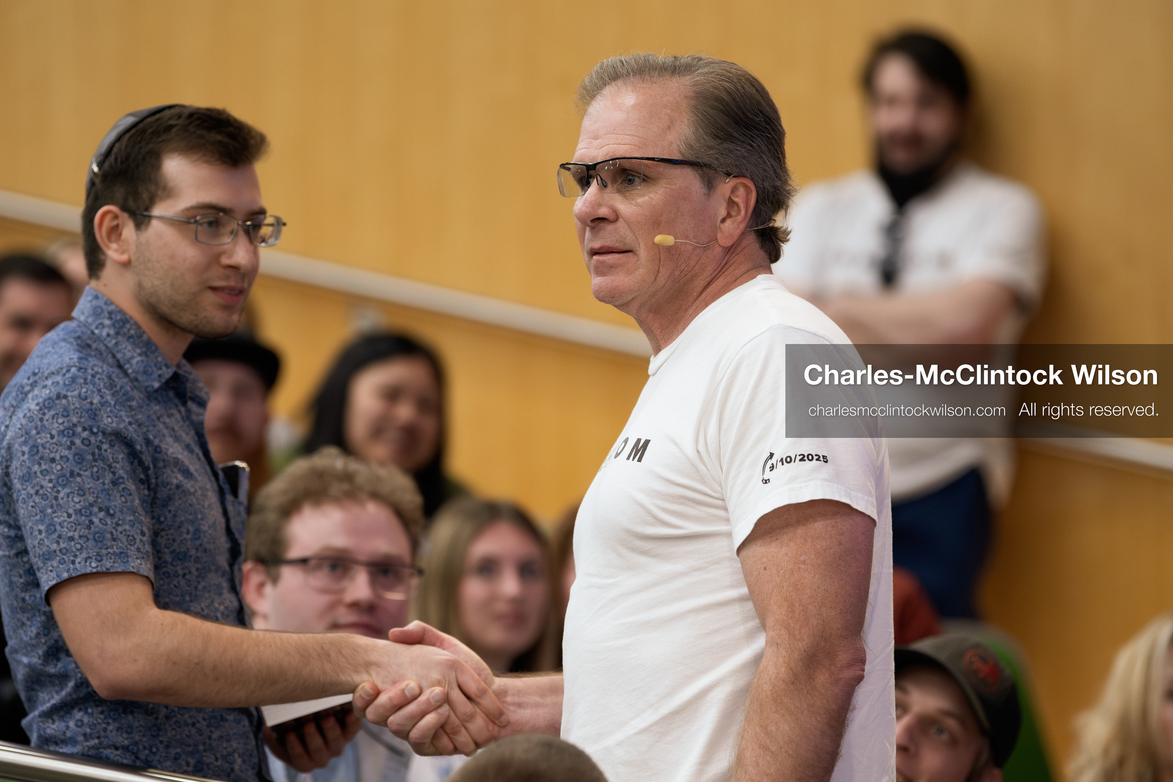March 26, 2026, Orem, Utah, USA: A participant greets Frank Turek during his “Change My Mind” College Tour event at Utah Valley University in Orem, Utah. (Credit Image: © Charles-McClintock Wilson/ZUMA Press Wire)