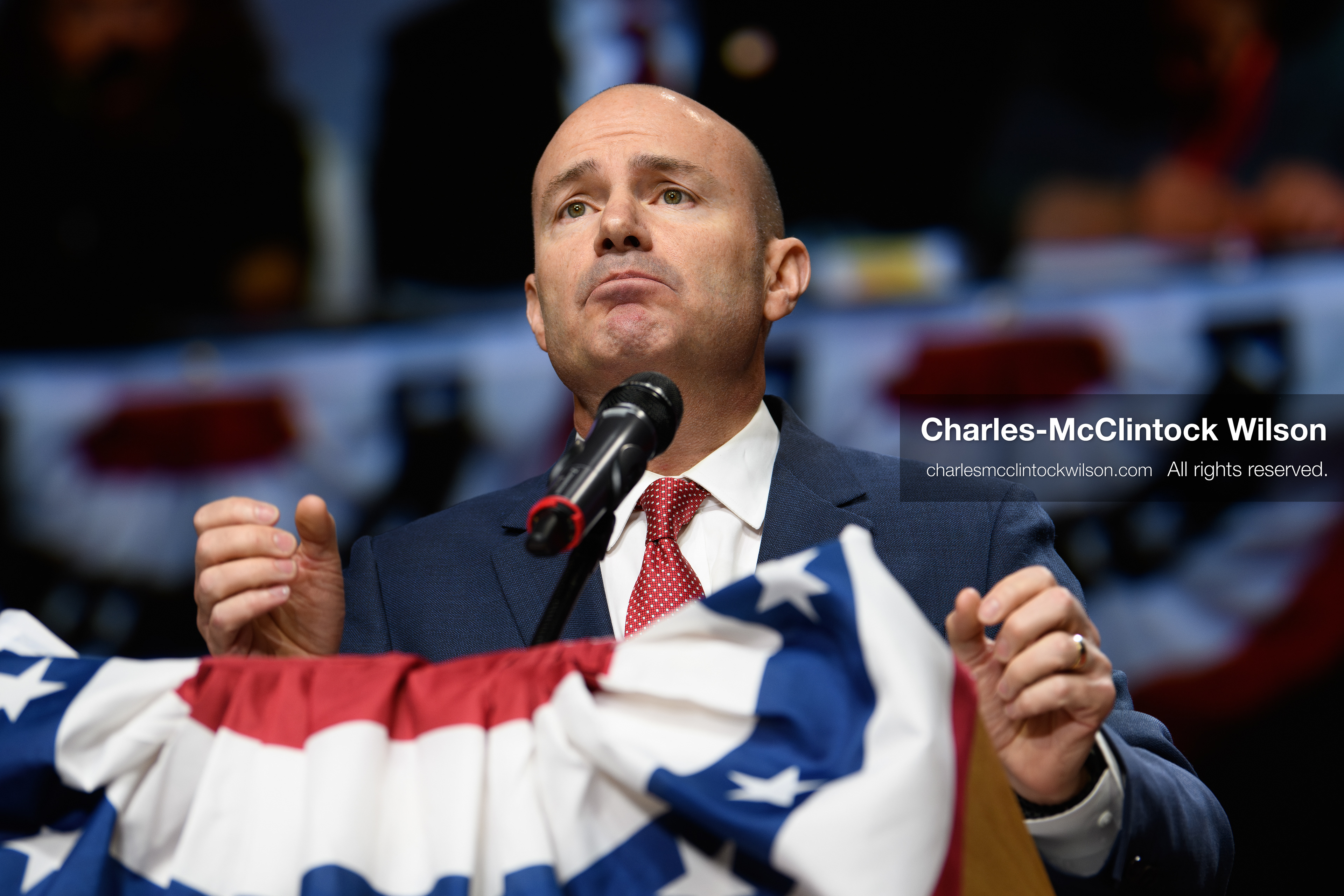 April 25, 2026, Orem, Utah, USA: U.S. Sen. MIKE LEE (R‑UT) speaks during the 2026 Utah Republican State Nominating Convention at the UCCU Center on the campus of Utah Valley University in Orem. (Credit Image: © Charles-McClintock Wilson/ZUMA Press Wire)
