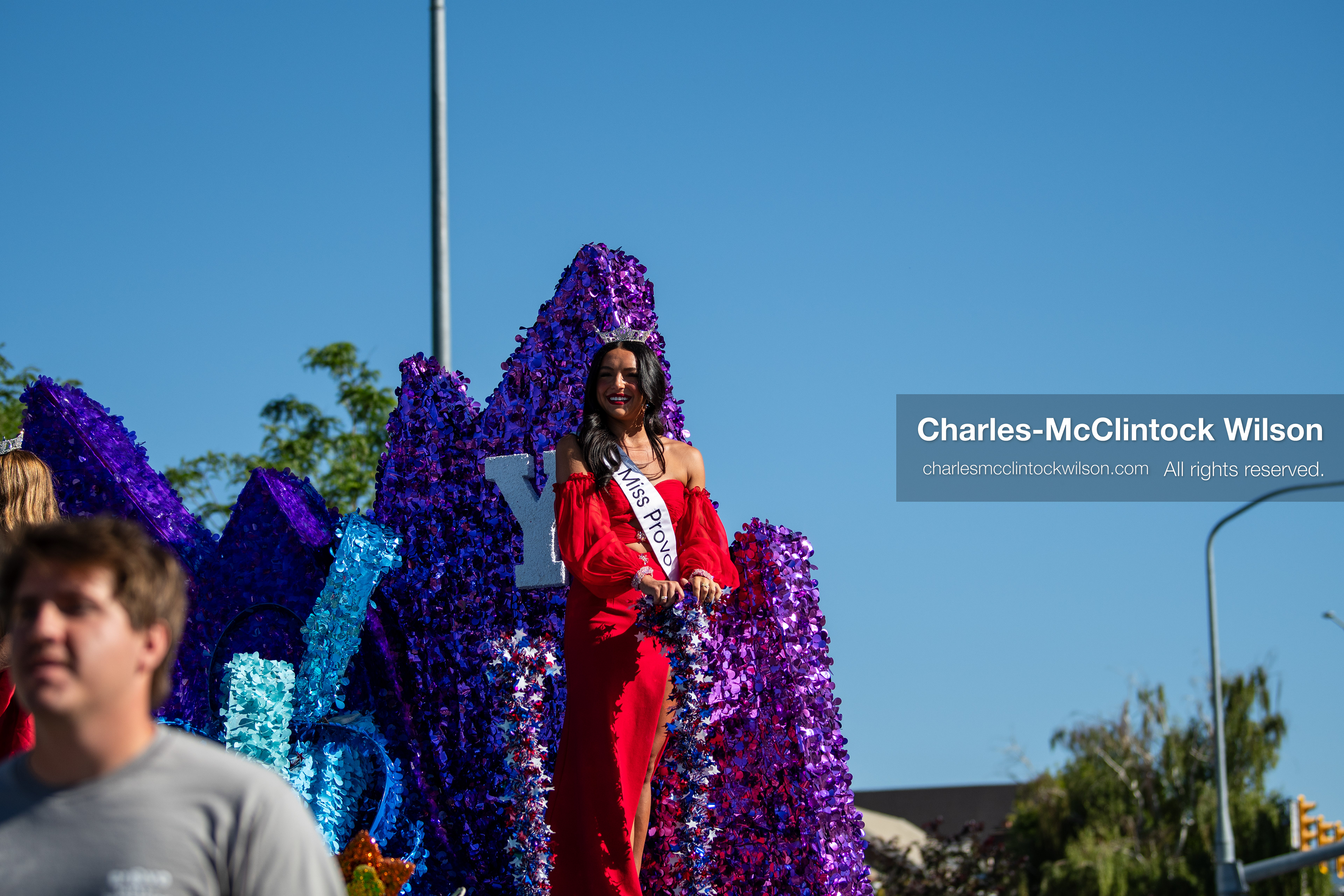 July 4, 2026, Provo, Utah, USA: Miss Provo waves to spectators from a purple tinsel-decorated parade float during America's Freedom Festival Grand Parade in Provo, Utah, Saturday, July 4, 2026. The annual Independence Day event features expanded programming to honor the 250th anniversary of United States independence. (Credit Image: © Charles-McClintock Wilson/ZUMA Press Wire)