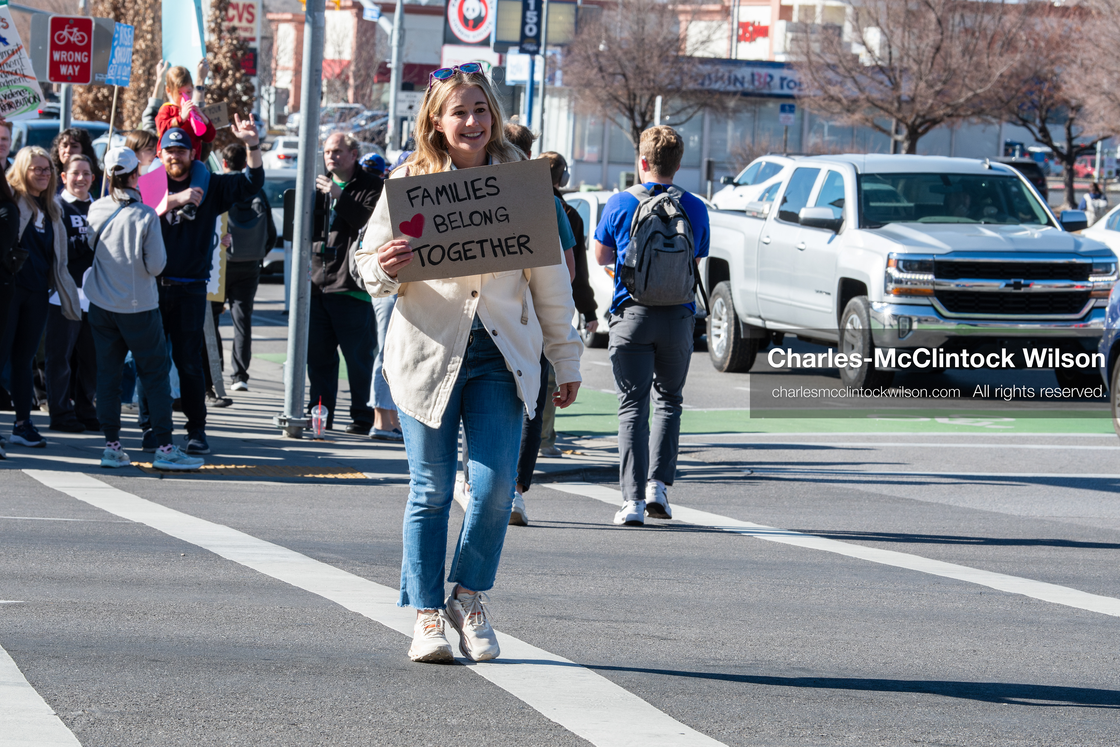 February 5, 2026, Provo, Utah, USA: Environmentalist, skier, and mountaineer CAROLINE GLEICH participates in a protest near Brigham Young University in Provo opposing the presence of US Customs and Border Protection recruiters at a career fair held on the BYU campus. (Credit Image: © Charles McClintock Wilson/ZUMA Press Wire)