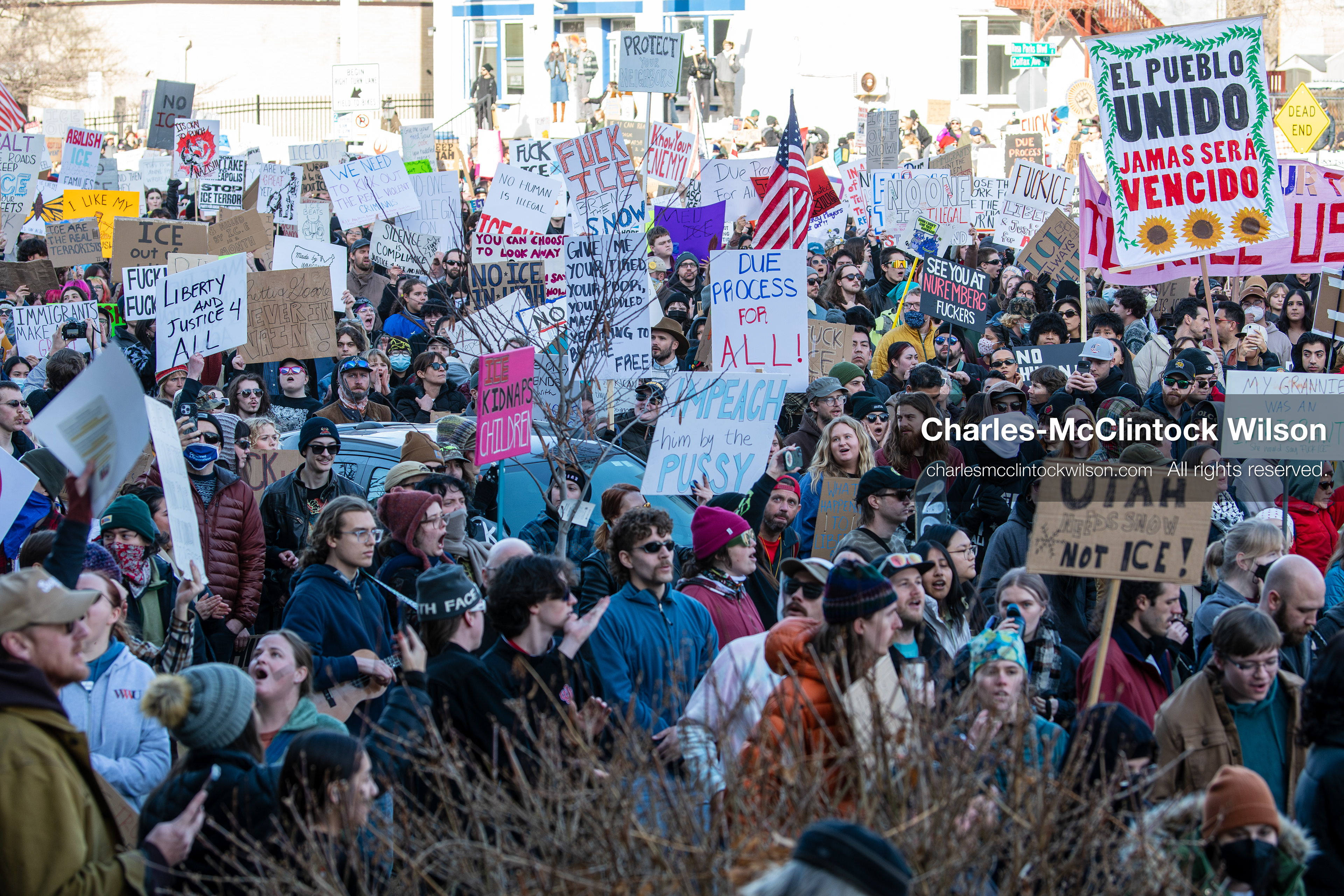 January 30, 2026, Salt Lake City, Utah, USA: Demonstrators march through downtown Salt Lake City during an anti‑ICE protest, part of a nationwide response to immigration enforcement policies. (Credit Image: © Charles‑McClintock Wilson/ZUMA Press Wire)