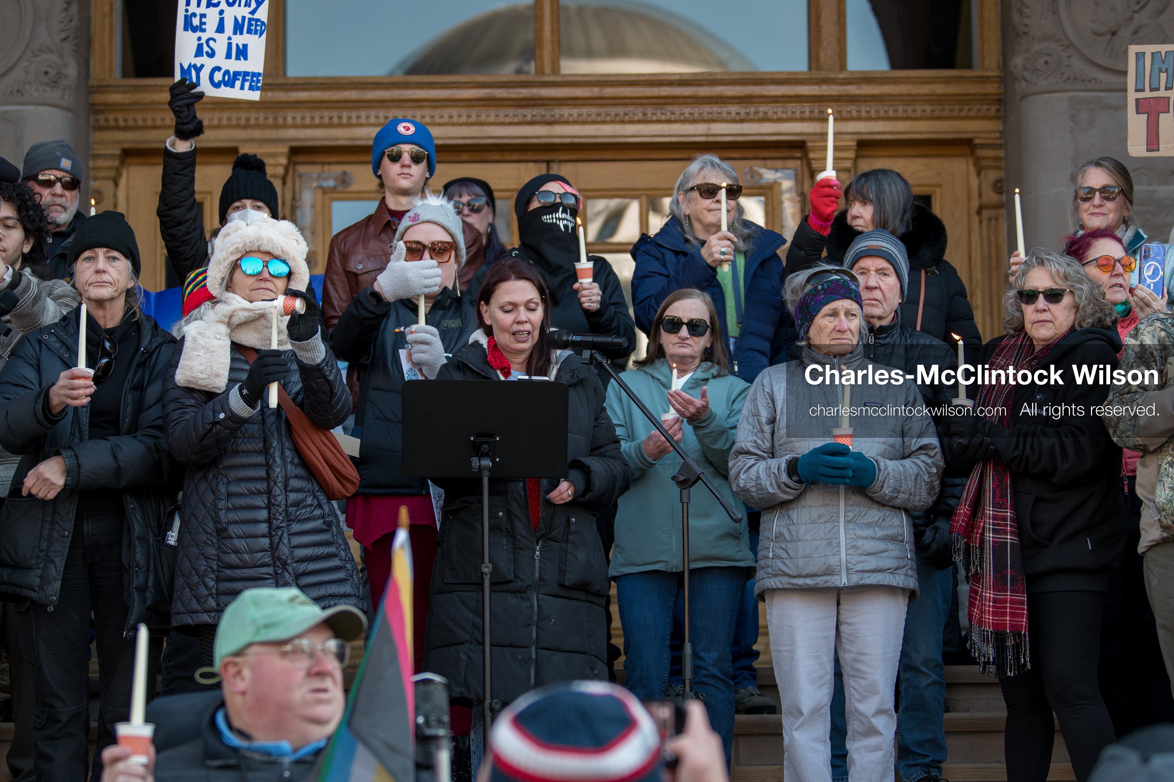 Salt Lake City, Utah, January 10, 2026: Participants hold candles during a vigil for Renee Nicole Good and other victims of ICE enforcement, part of the ICE Out for Good protest at Washington Square Park. (Credit Image: © Charles‑McClintock Wilson/ZUMA Press Wire)