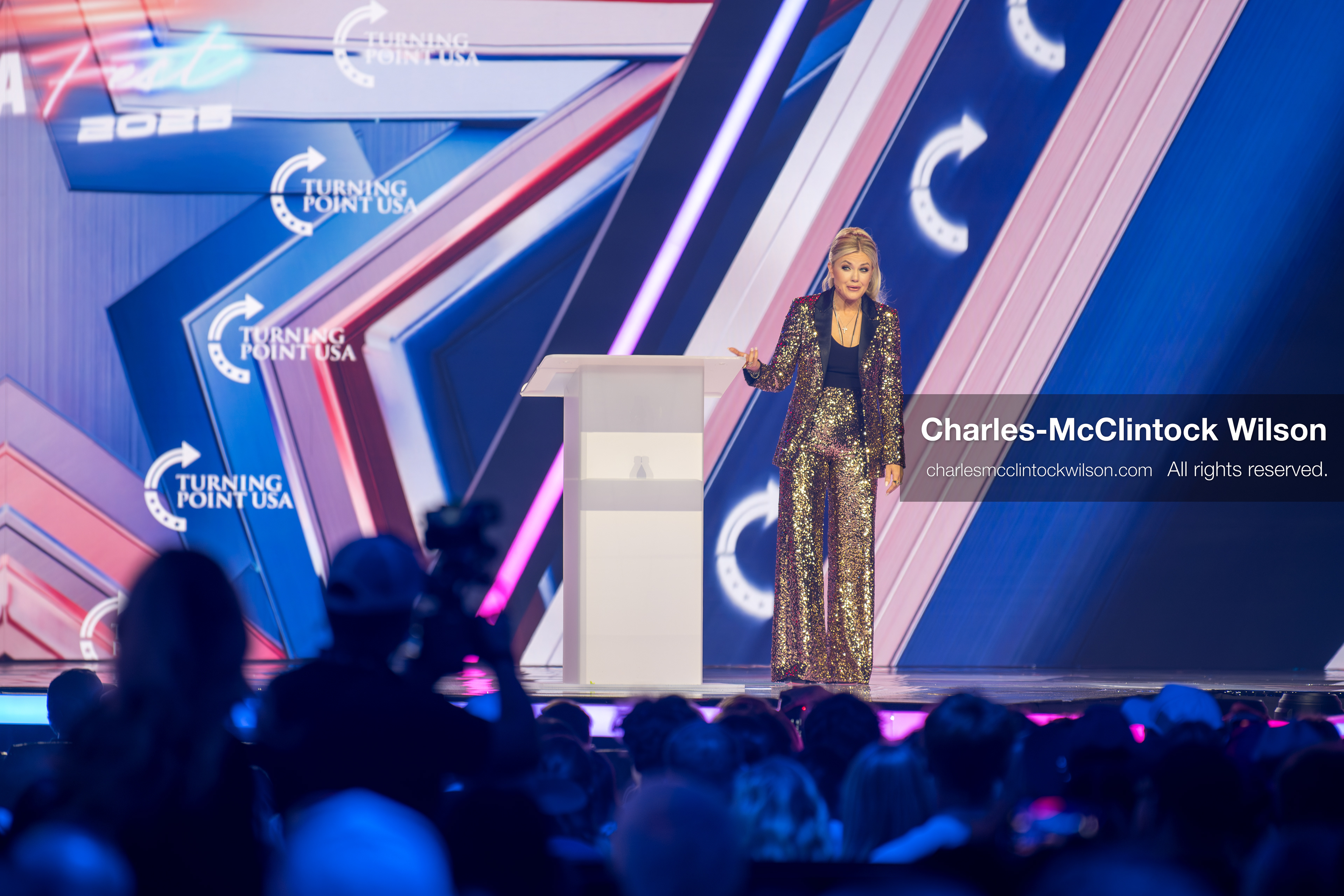 December 18, 2025, Phoenix, Arizona, USA: Mrs. Erika Kirk, CEO of Turning Point USA, speaks during Day One of Turning Point USA’s AmericaFest 2025 at the Phoenix Convention Center in Phoenix, Arizona.   (Credit Image: © Charles‑McClintock Wilson/ZUMA Press Wire)