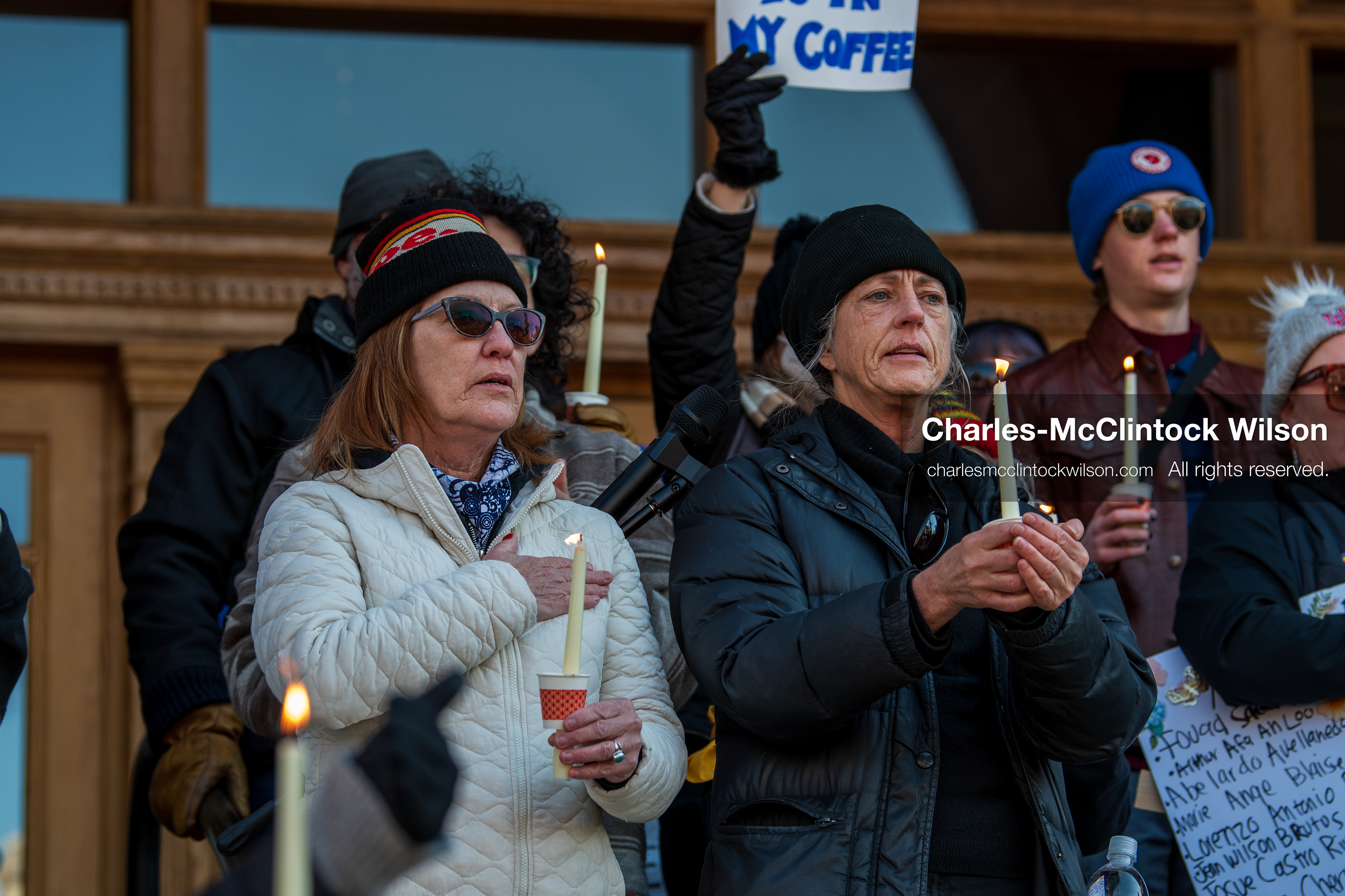 Salt Lake City, Utah, January 10, 2026: Participants hold candles during a vigil for Renee Nicole Good and other victims of ICE enforcement, part of the ICE Out for Good protest at Washington Square Park. (Credit Image: © Charles‑McClintock Wilson/ZUMA Press Wire)
