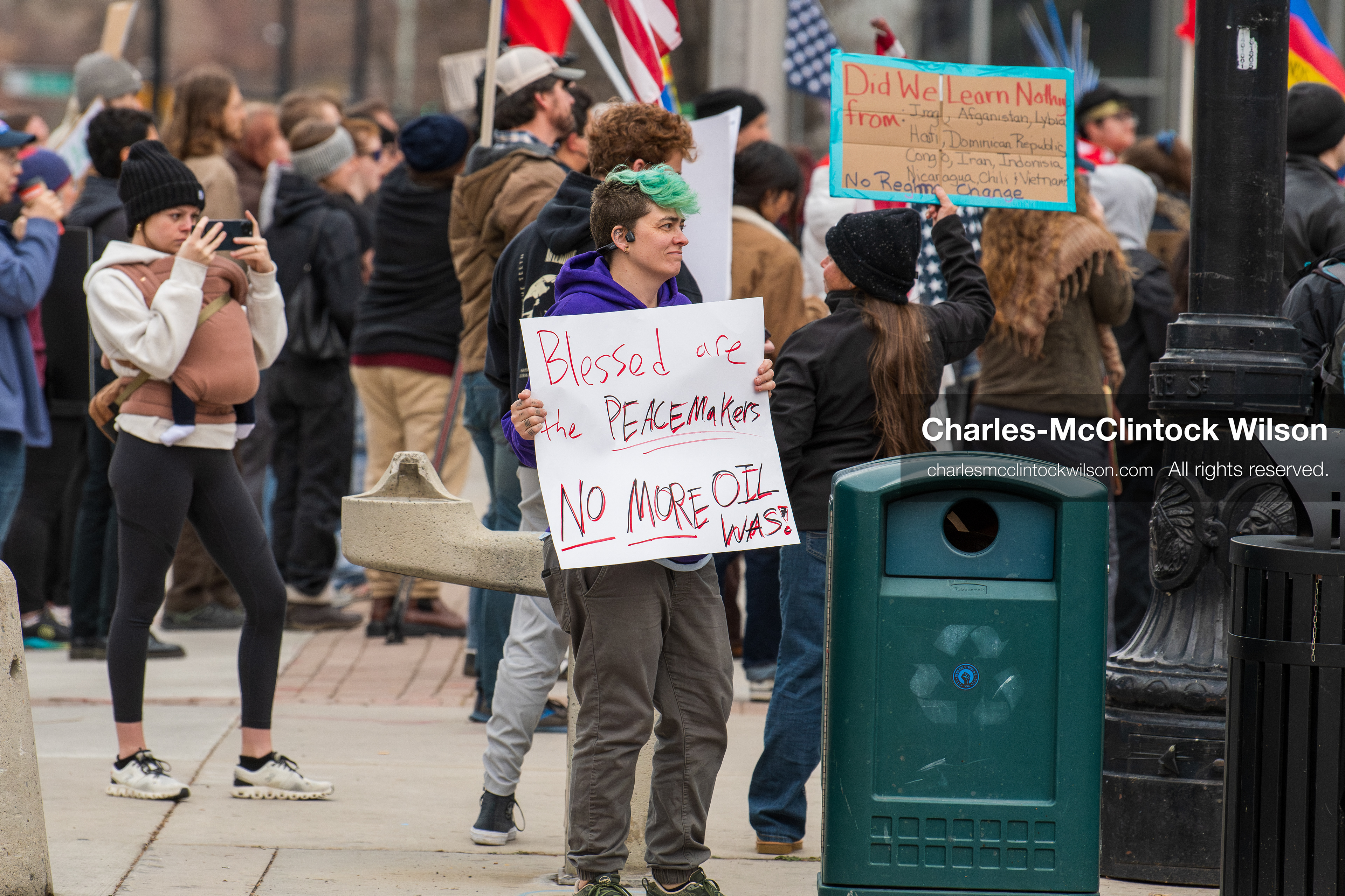 January 3, 2026, Salt Lake City, Utah, USA: Protesters hold signs during an emergency demonstration against US action in Venezuela outside the Wallace Federal Building in Salt Lake City, Utah. The event was part of a nationwide mobilization responding to recent military developments. (Credit Image: (c) Charles‑McClintock Wilson/ZUMA Press Wire)