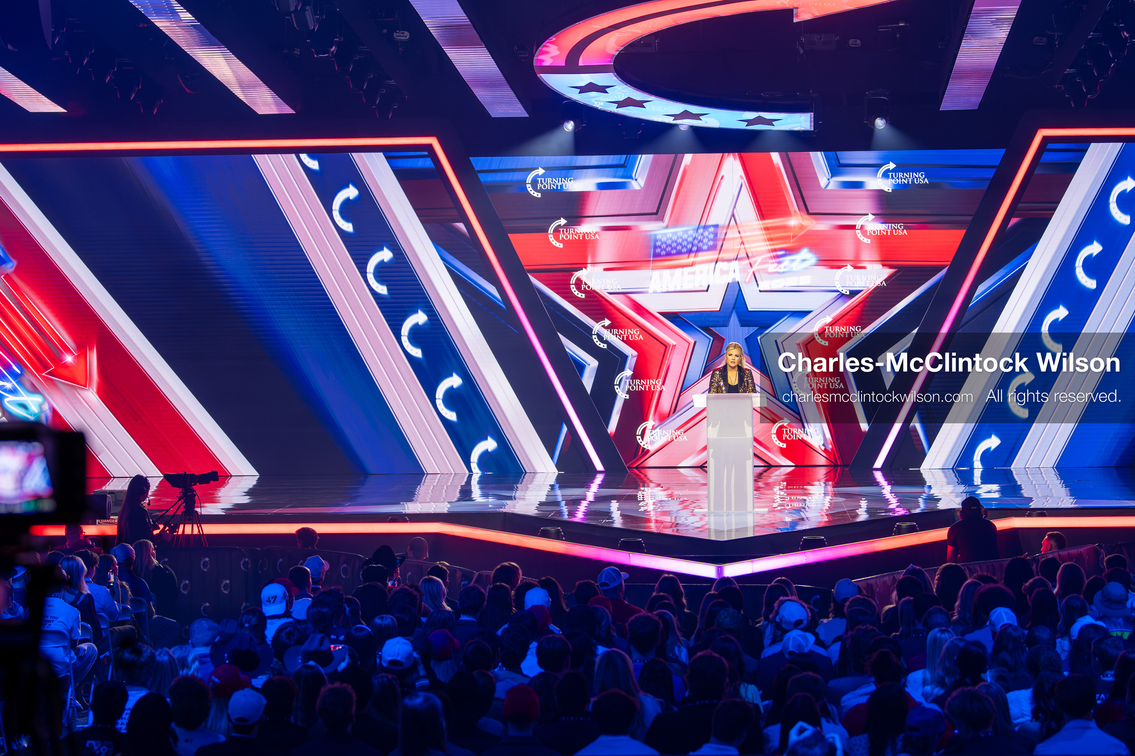 December 18, 2025, Phoenix, Arizona, USA: Mrs. Erika Kirk, CEO of Turning Point USA, speaks during Day One of Turning Point USA’s AmericaFest 2025 at the Phoenix Convention Center in Phoenix, Arizona.   (Credit Image: © Charles‑McClintock Wilson/ZUMA Press Wire)