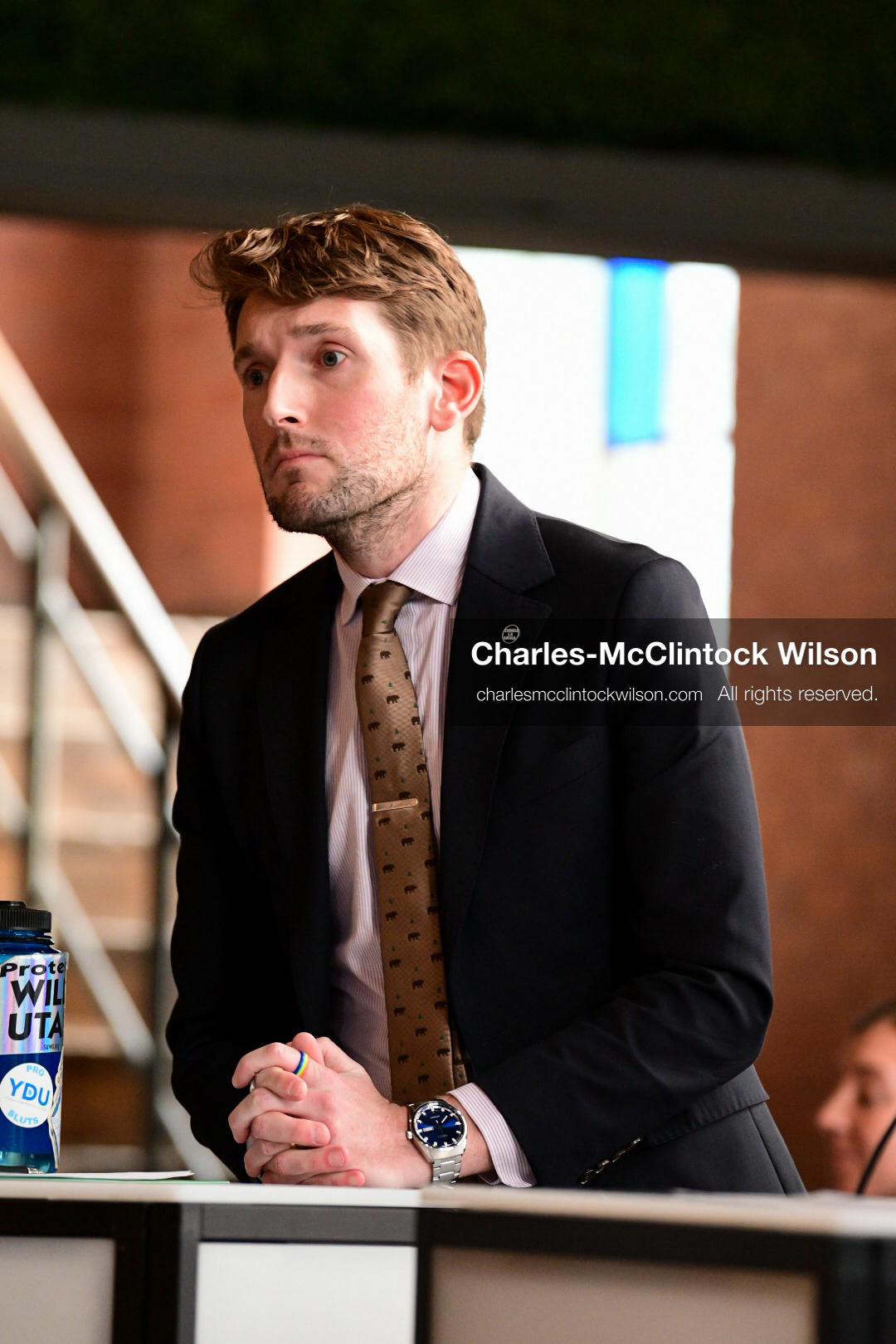 April 22, 2026, Salt Lake City, Utah, USA: Utah state senator NATE BLOUIN, a candidate for the Democratic nomination in the Utah 1st Congressional District, stands and listens during the Earth Day 1st District Candidate Debate at Church and State Marketplace in Salt Lake City. The event, hosted by Stewardship Utah, brought together candidates to discuss environmental and policy issues ahead of the 2026 election. (Credit Image: © Charles McClintock Wilson/ZUMA Press Wire)