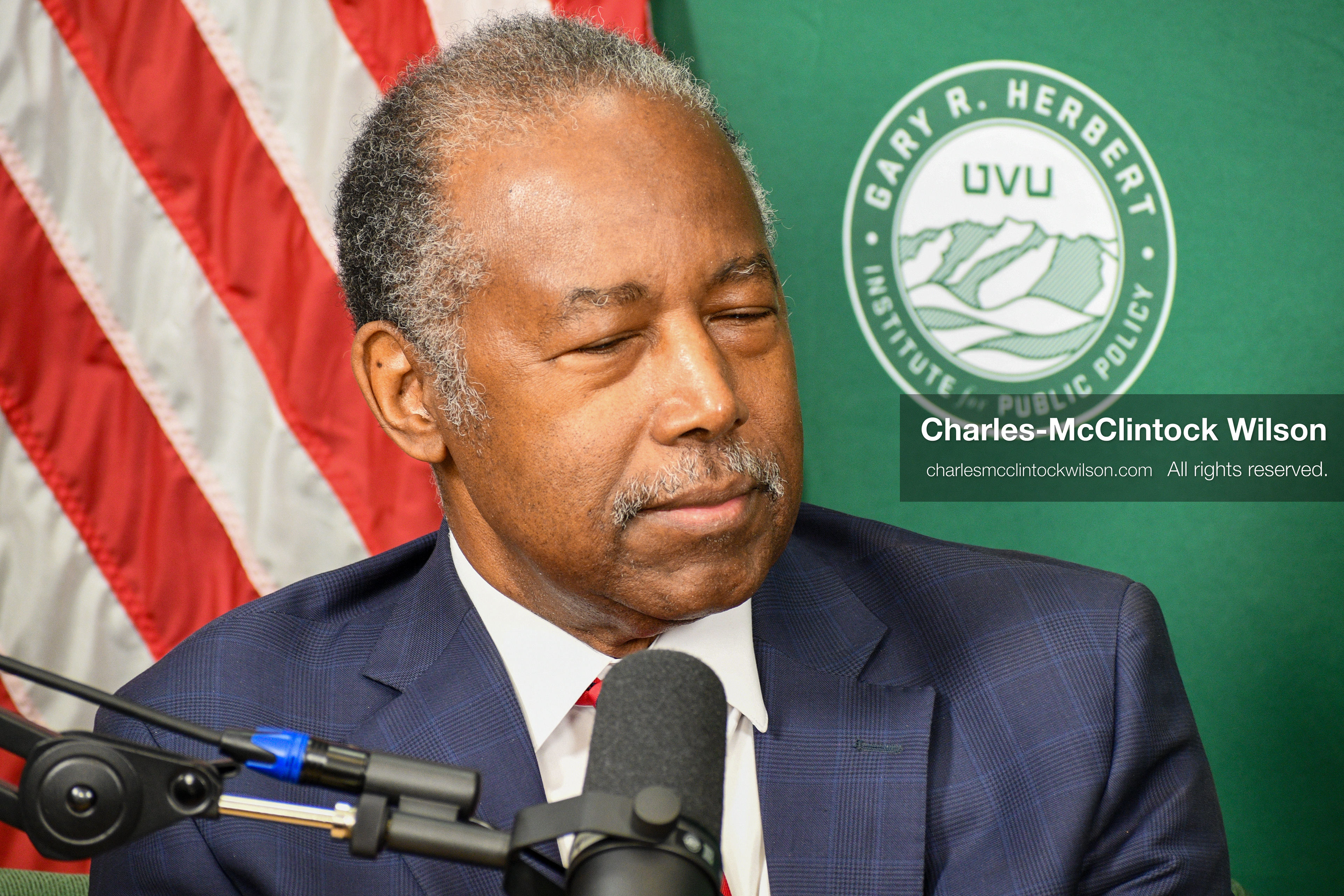 November 5, 2025, Orem, Utah, USA: Dr. Ben Carson, former U.S. Secretary of Housing and Urban Development and 2016 Republican presidential candidate, speaks with members of the press ahead of a public event hosted by the Gary R. Herbert Institute at Utah Valley University in Orem, Utah, on Nov. 5, 2025. (Credit Image: © Charles-McClintock Wilson/ZUMA Press Wire)