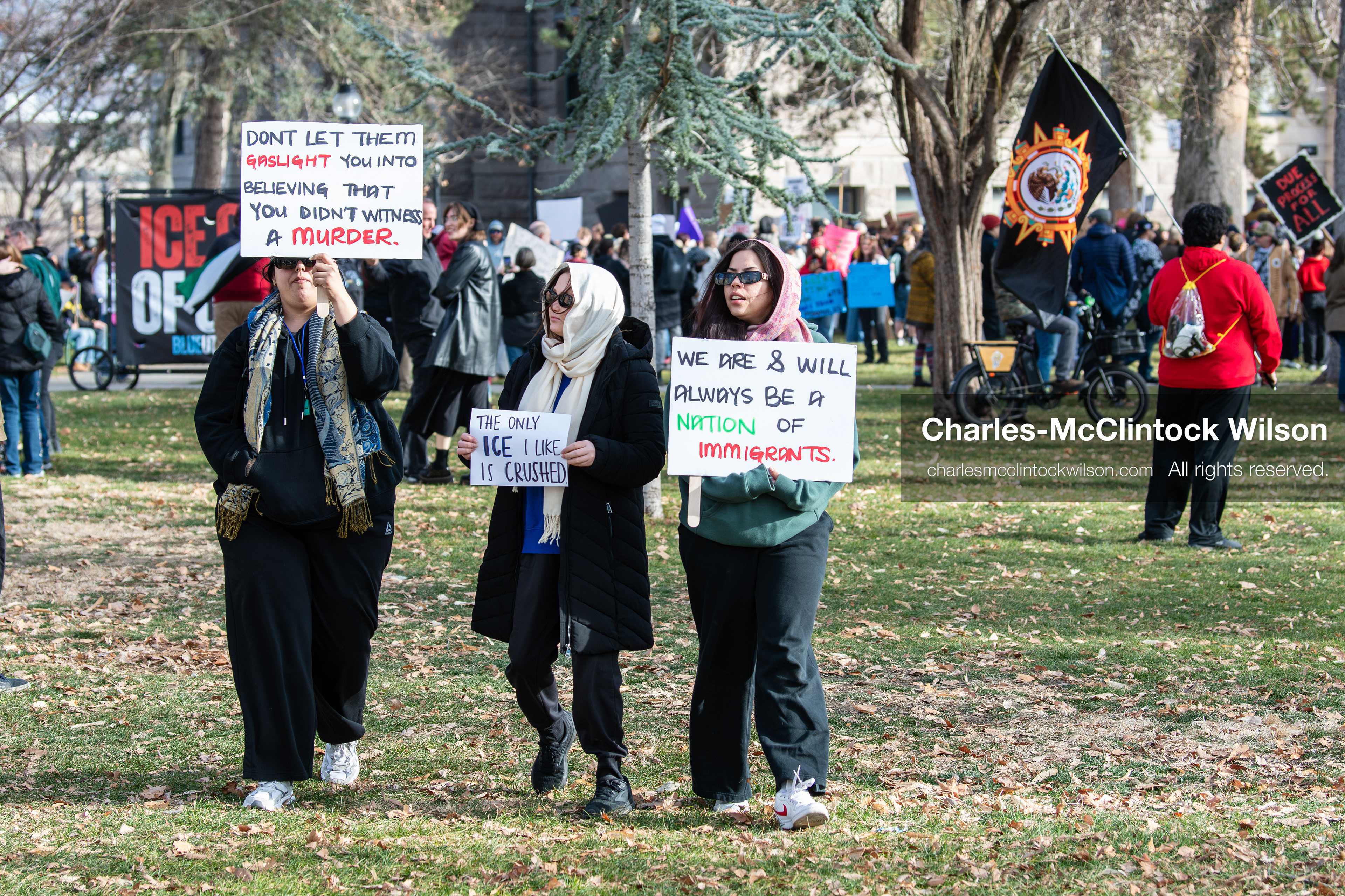 January 30, 2026, Salt Lake City, Utah, USA: Demonstrators gather at Washington Square Park holding signs during an anti‑ICE protest in Salt Lake City, part of a nationwide response to immigration enforcement policies. (Credit Image: © Charles‑McClintock Wilson/ZUMA Press Wire)