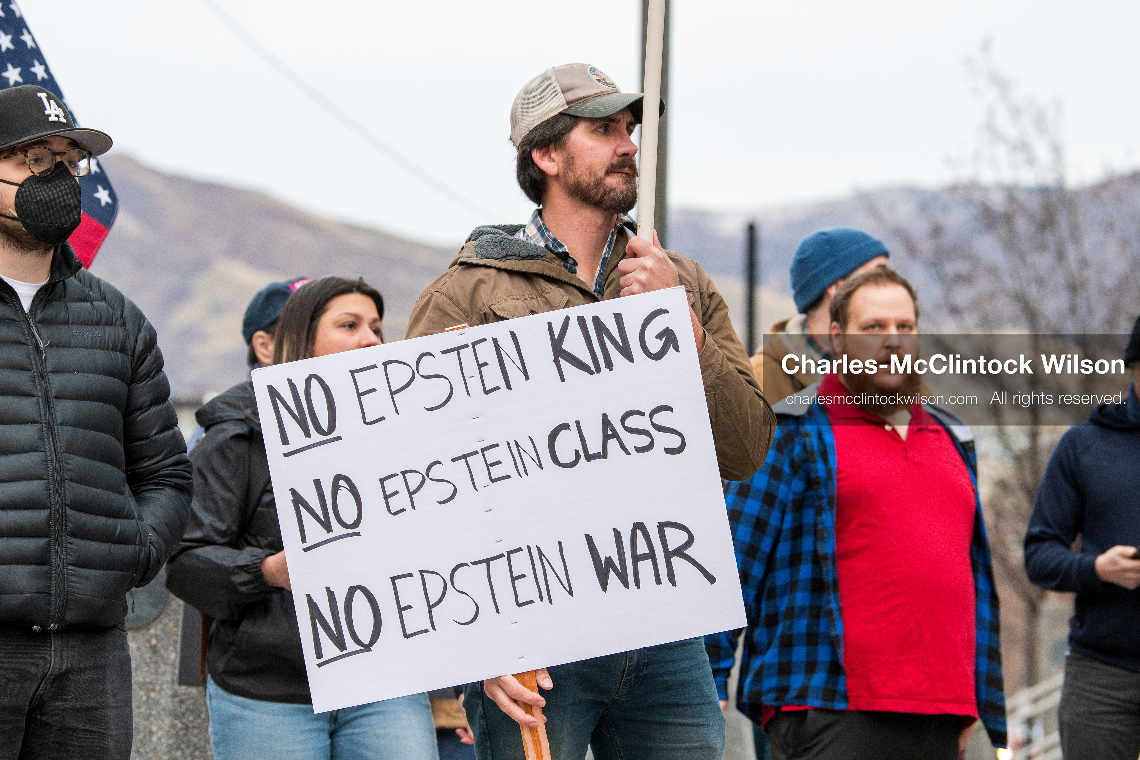 January 3, 2026, Salt Lake City, Utah, USA: A protester holds a sign during a demonstration against US action in Venezuela outside the Wallace Federal Building in Salt Lake City, Utah. The protest was part of a nationwide mobilization responding to recent military developments. (Credit Image: (c) Charles‑McClintock Wilson/ZUMA Press Wire)