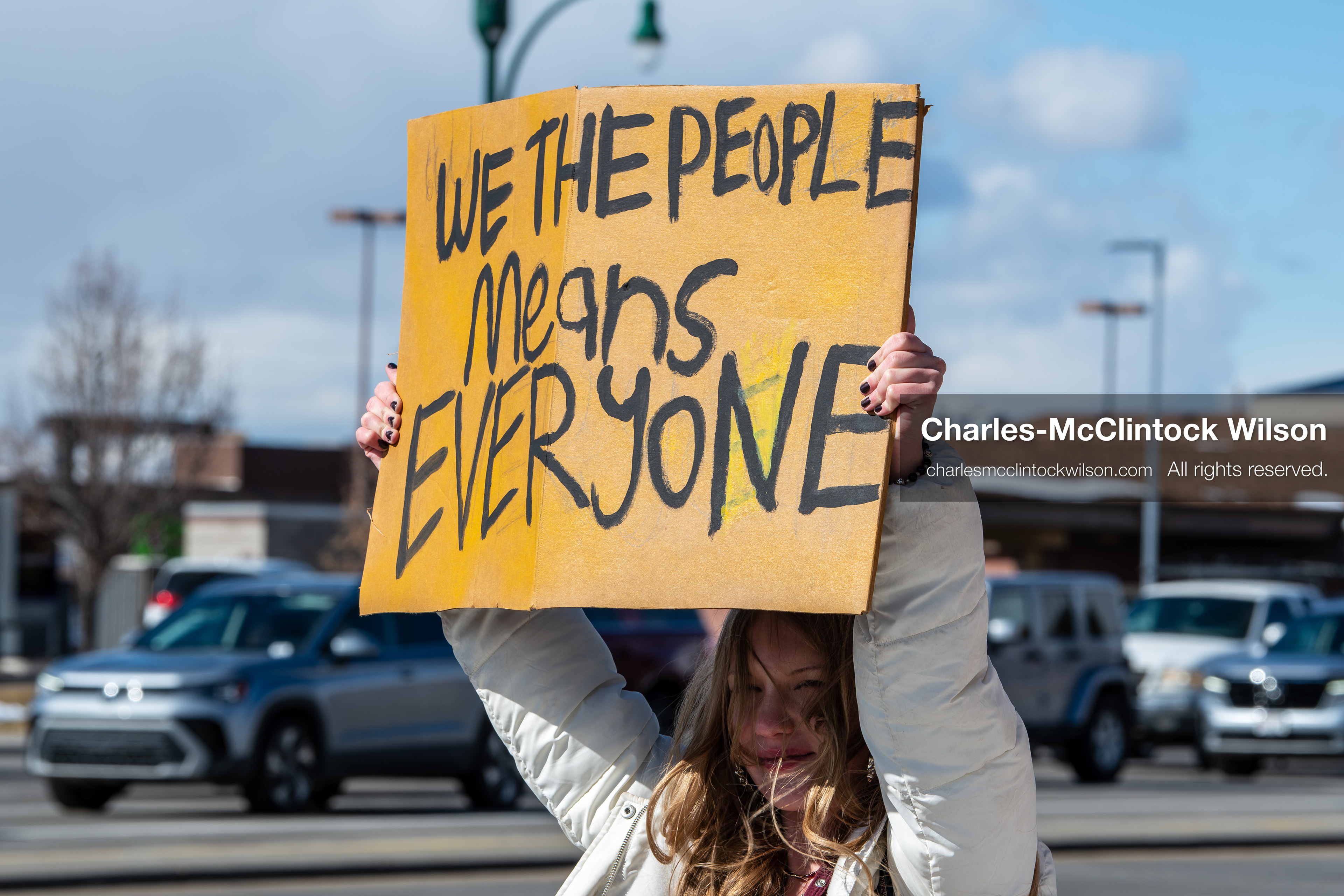 February 20, 2026, Orem, Utah, USA: A participant holds a cardboard sign during a student led protest against ICE in front of Orem City Hall. Demonstrators gather along State Street as the event continues in the area. (Credit Image: © Charles McClintock Wilson/ZUMA Press Wire)