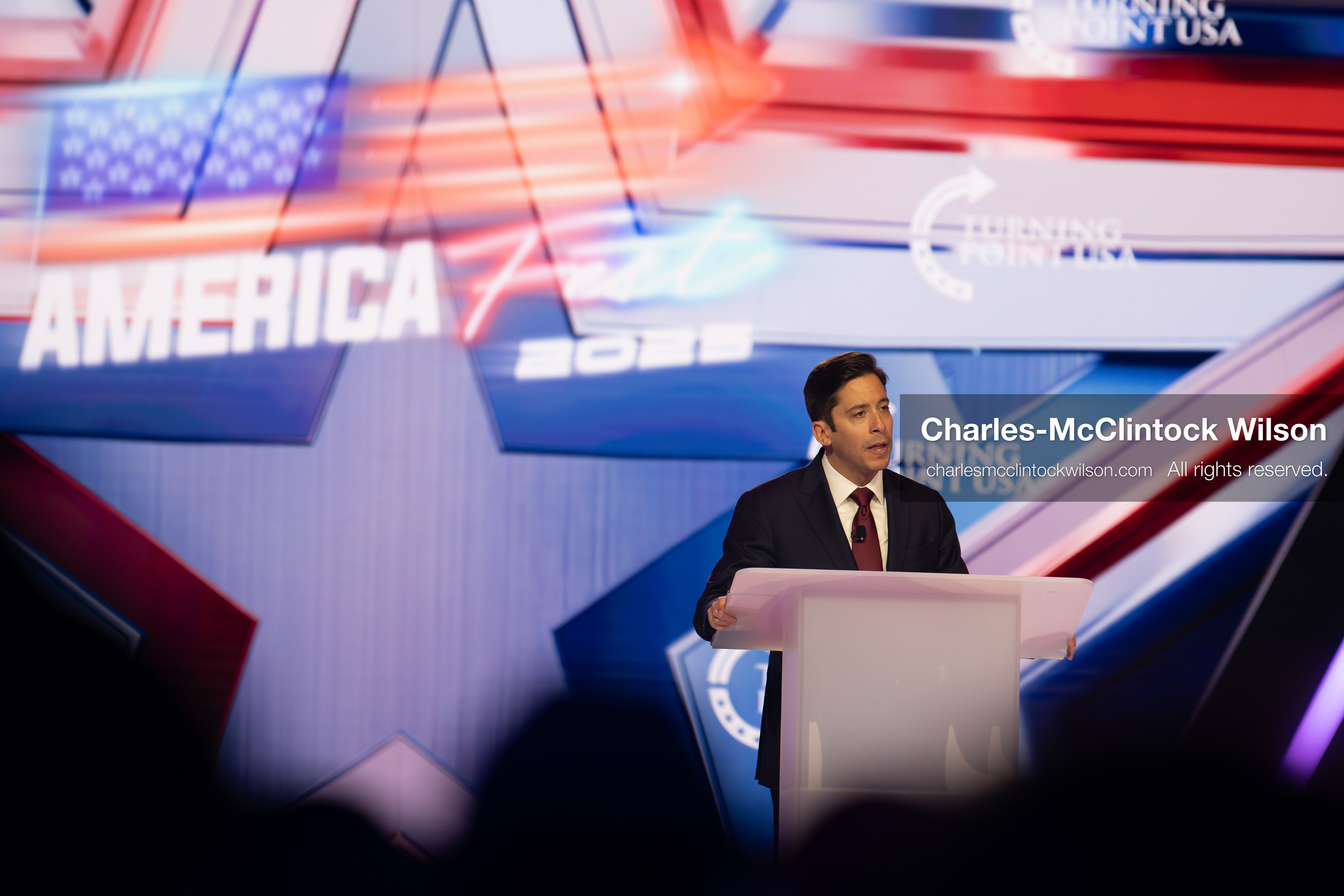 December 18, 2025, Phoenix, Arizona, USA: Michael Knowles speaks during Day One of Turning Point USA’s AmericaFest 2025 at the Phoenix Convention Center in Phoenix, Arizona.
