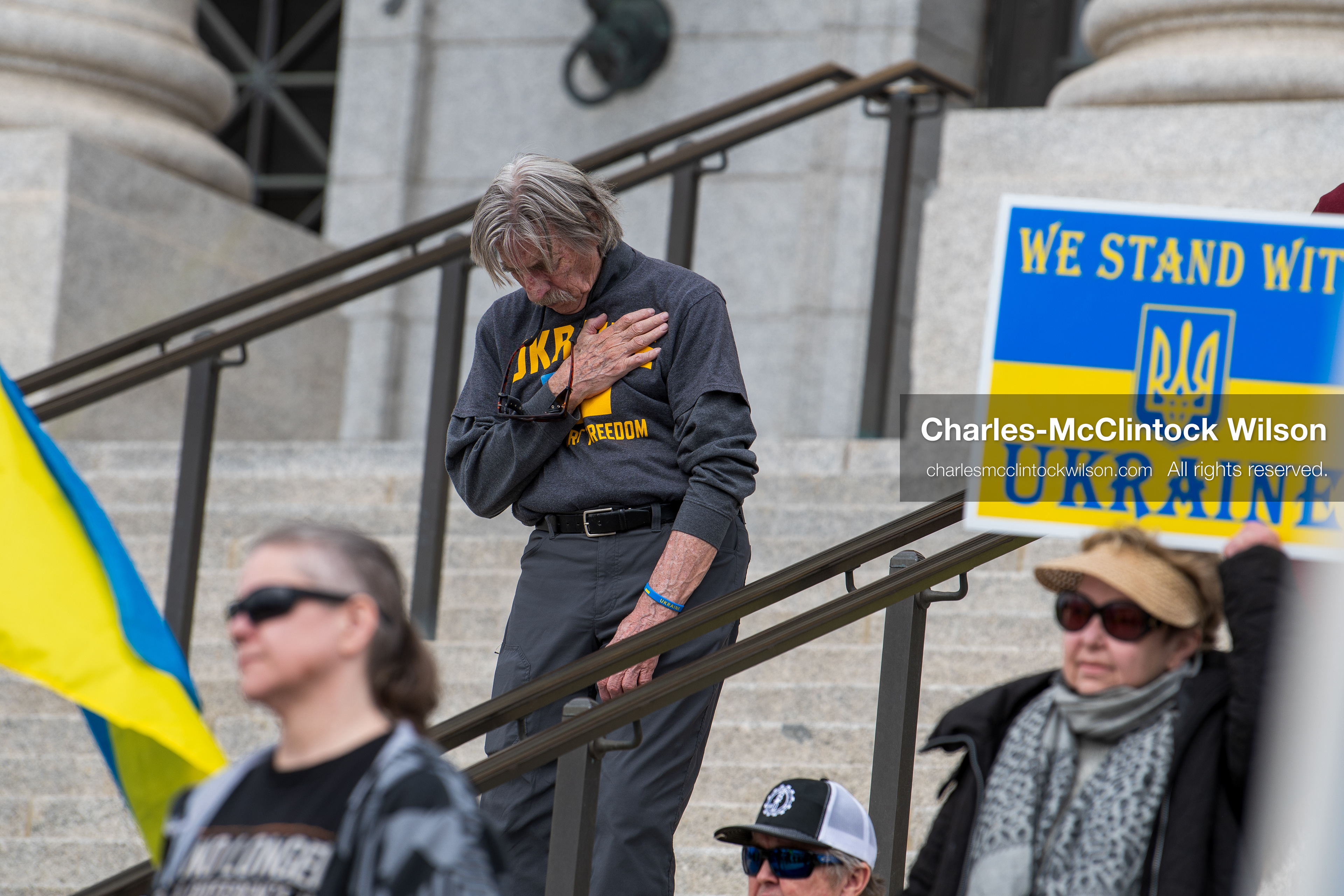 February 28, 2026, Salt Lake City, Utah, USA: Supporters gather on the steps of the Utah State Capitol during the Stand With Ukraine rally marking the four year anniversary of the full scale Russian invasion of Ukraine. Participants hold signs and Ukrainian flags as community members call for continued support for Ukraine and an end to the war. (Credit Image: © Charles McClintock Wilson/ZUMA Press Wire)
