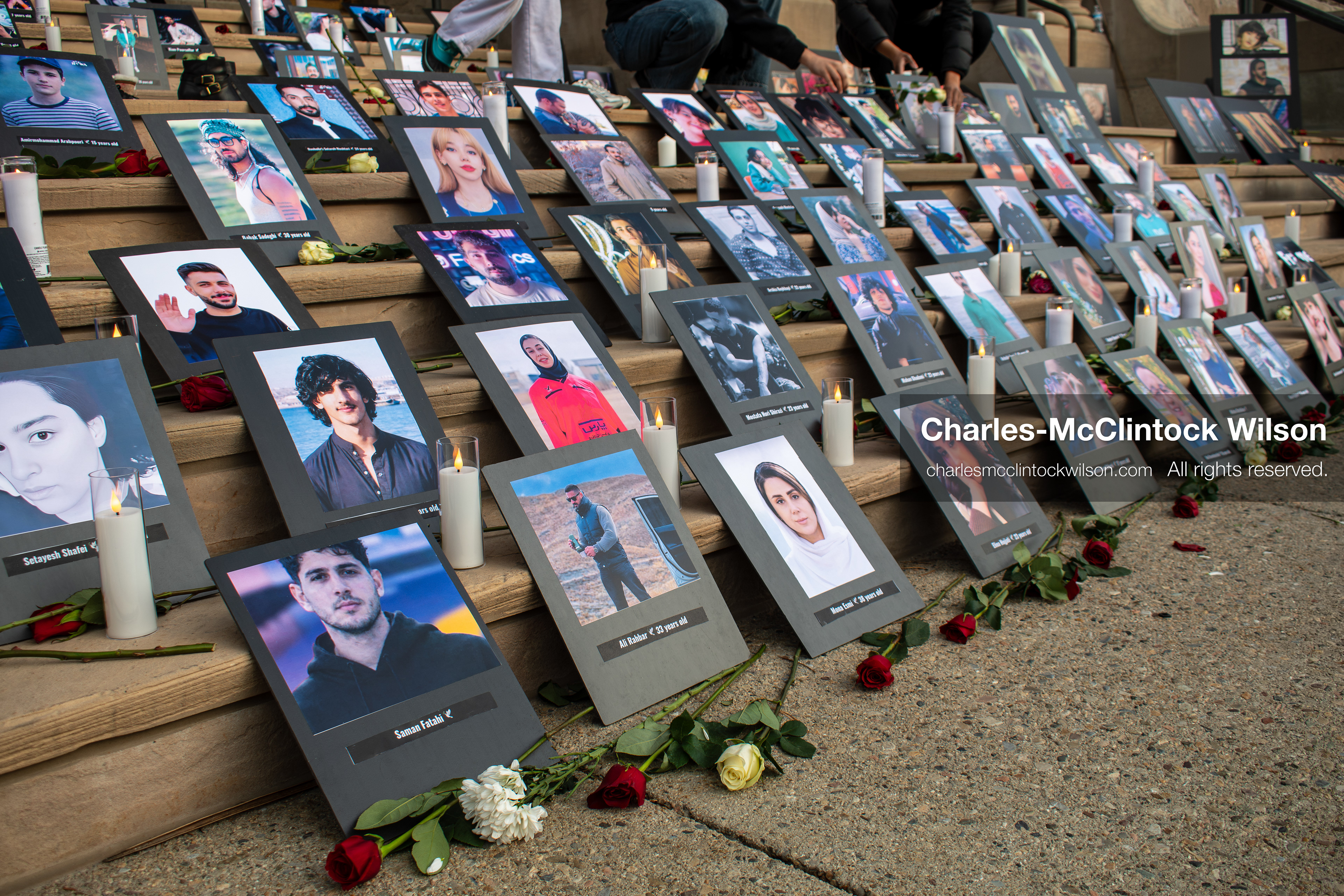 January 30, 2026, Salt Lake City, Utah, USA: Portraits, candles, and flowers are arranged on the steps of the Salt Lake City and County Building during a vigil honoring victims of the Iranian government. (Credit Image: © Charles McClintock Wilson/ZUMA Press Wire)