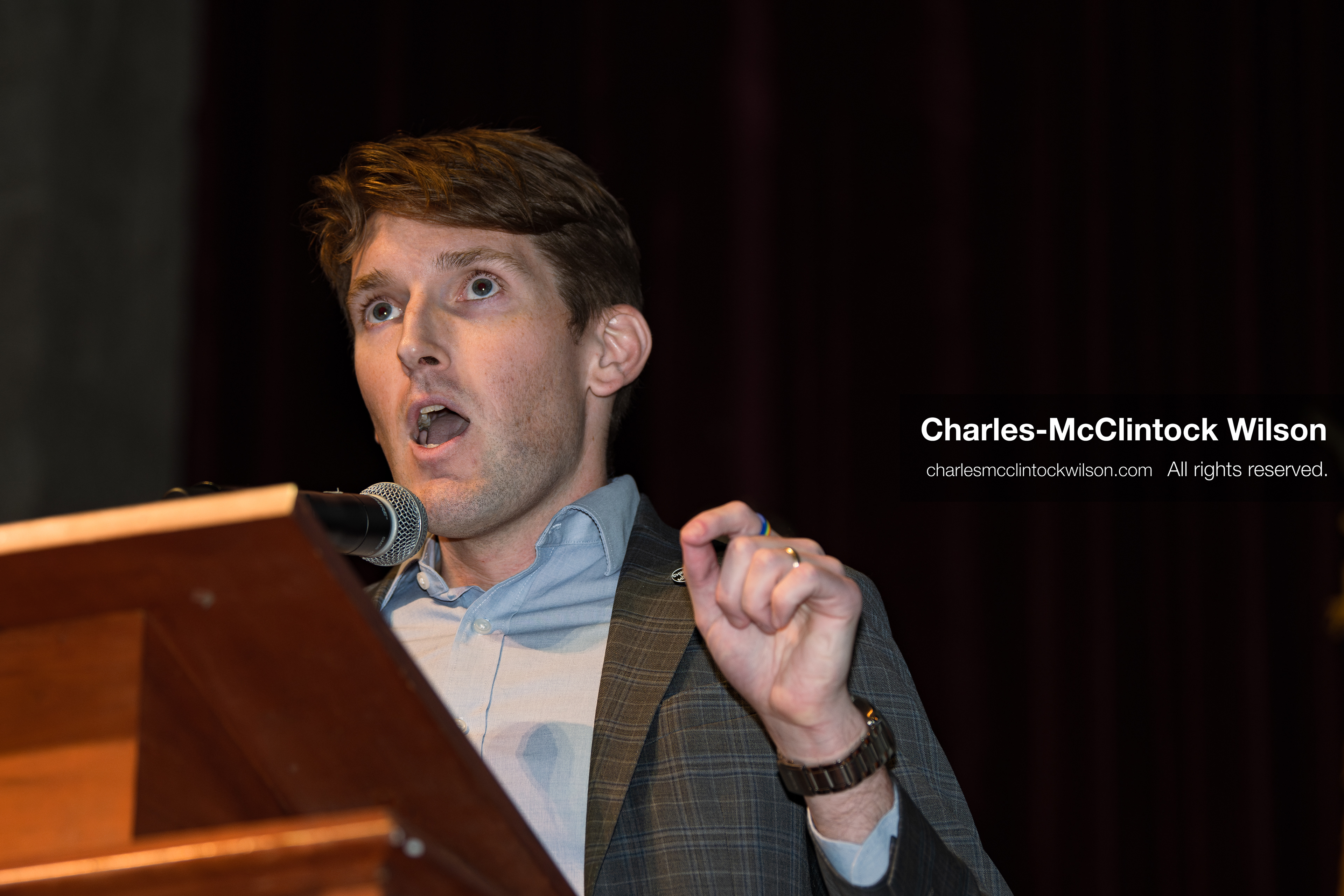 April 25, 2026, Sandy, Utah, USA: NATE BLOUIN, a Utah state senator and a candidate for the Democratic nomination in Utah's 1st Congressional District, speaks during the 2026 Utah Democratic Convention at Jordan High School in Sandy. (Credit Image: © Charles-McClintock Wilson/ZUMA Press Wire)