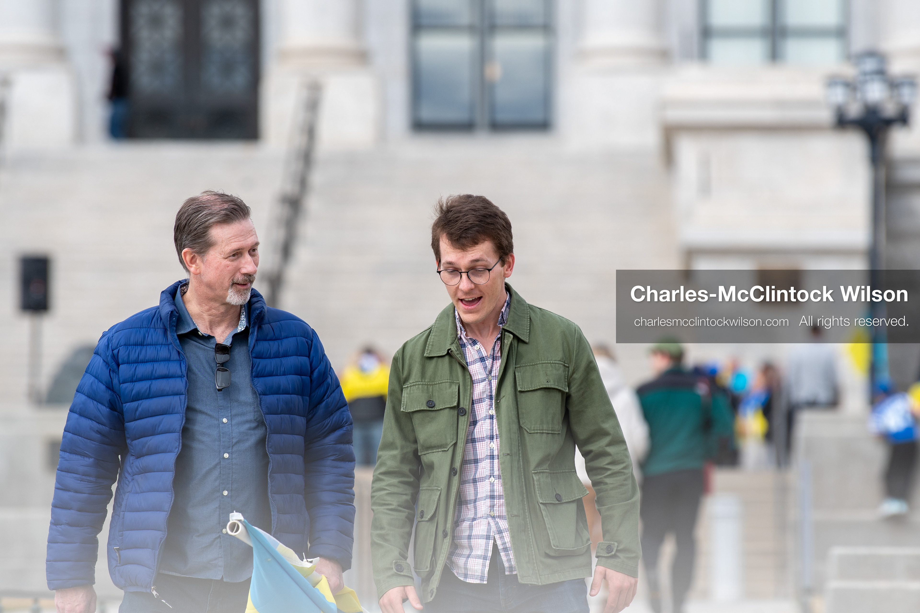 February 28, 2026, Salt Lake City, Utah, USA: JOHN BOYD, a Utah Forward Party candidate for Utah House District 53, walks with RILEY OWEN, a Republican candidate for Utah 1st Congressional District and a prominent supporter of Ukraine in Utah civic circles, after the Stand With Ukraine rally at the Utah State Capitol. The gathering marked the four year anniversary of the full scale Russian invasion of Ukraine and brought community members together in support of Ukrainians and local humanitarian efforts. (Credit Image: © Charles McClintock Wilson/ZUMA Press Wire)
