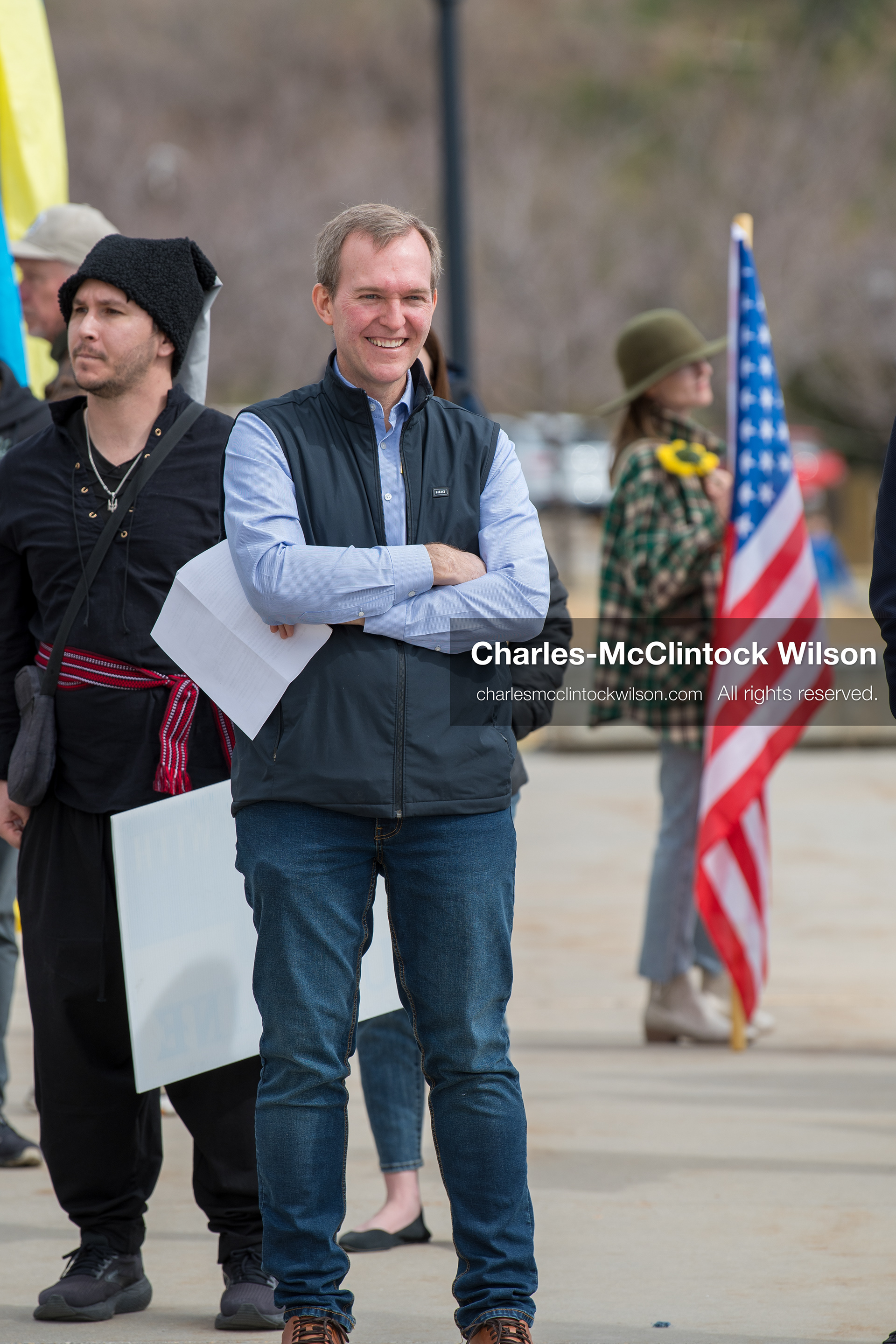 February 28, 2026, Salt Lake City, Utah, USA: BEN MCADAMS, former U.S. Congressman, a Democrat from Utah and a 2026 congressional candidate, stands with attendees during the Stand With Ukraine rally at the Utah State Capitol. The event marked the four year anniversary of the full scale Russian invasion of Ukraine and drew community members showing support for Ukrainians and local humanitarian efforts. (Credit Image: © Charles McClintock Wilson/ZUMA Press Wire)
