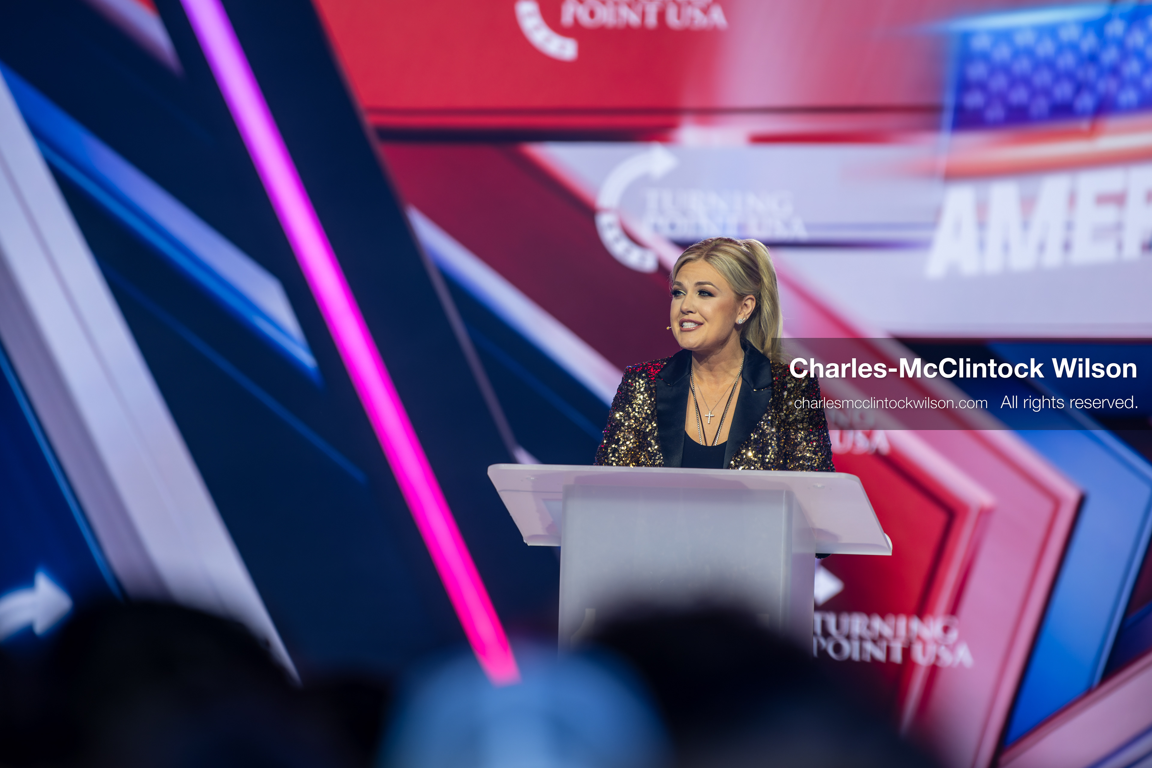 December 18, 2025, Phoenix, Arizona, USA: Mrs. Erika Kirk, CEO of Turning Point USA, speaks during Day One of Turning Point USA’s AmericaFest 2025 at the Phoenix Convention Center in Phoenix, Arizona.   (Credit Image: © Charles‑McClintock Wilson/ZUMA Press Wire)